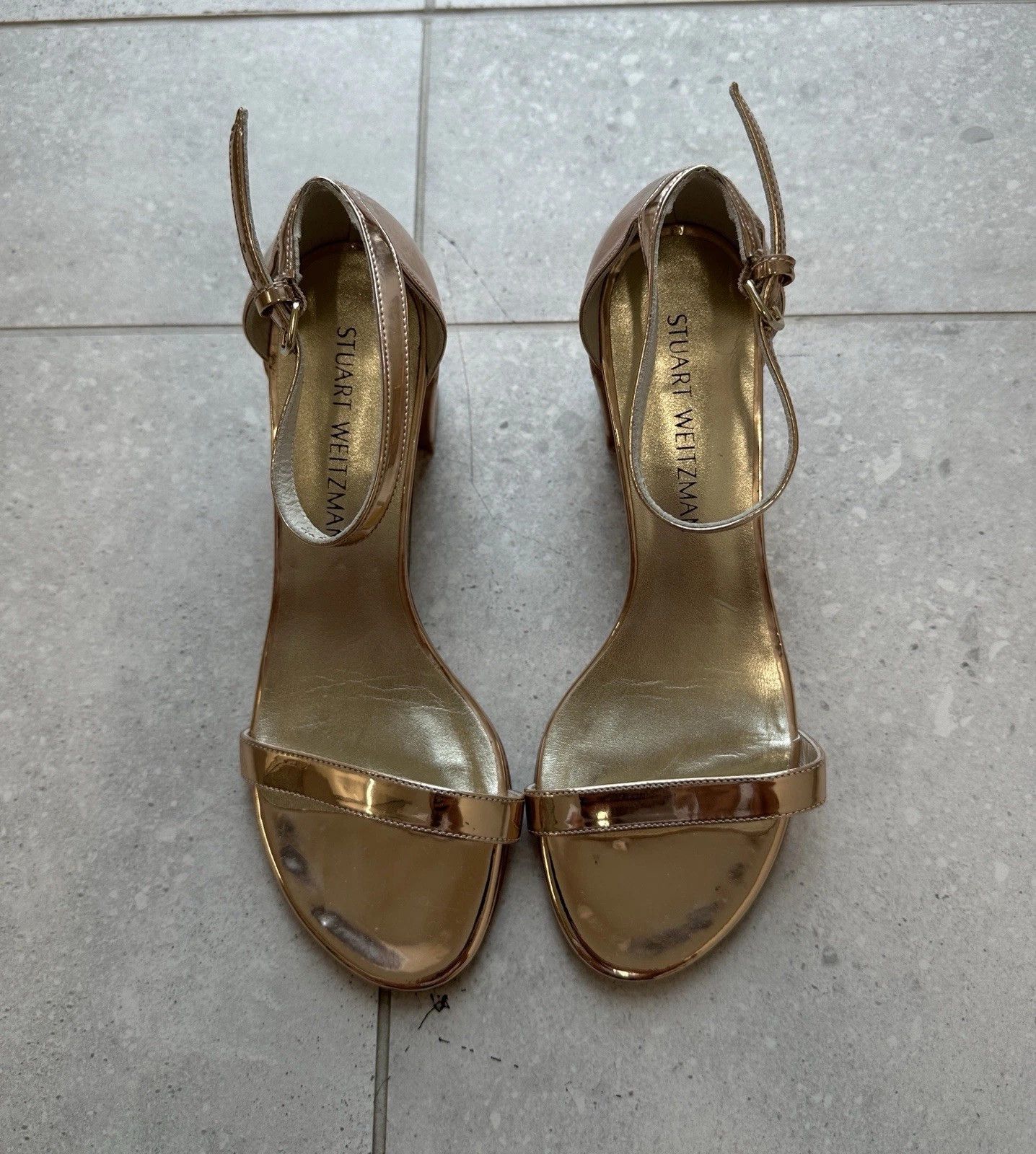 Stuart Weitzman Stuart Weitzman Shoes Womens Gold Heels Sandals Heeled Size US 7.5 / IT 37.5 - 7 Thumbnail