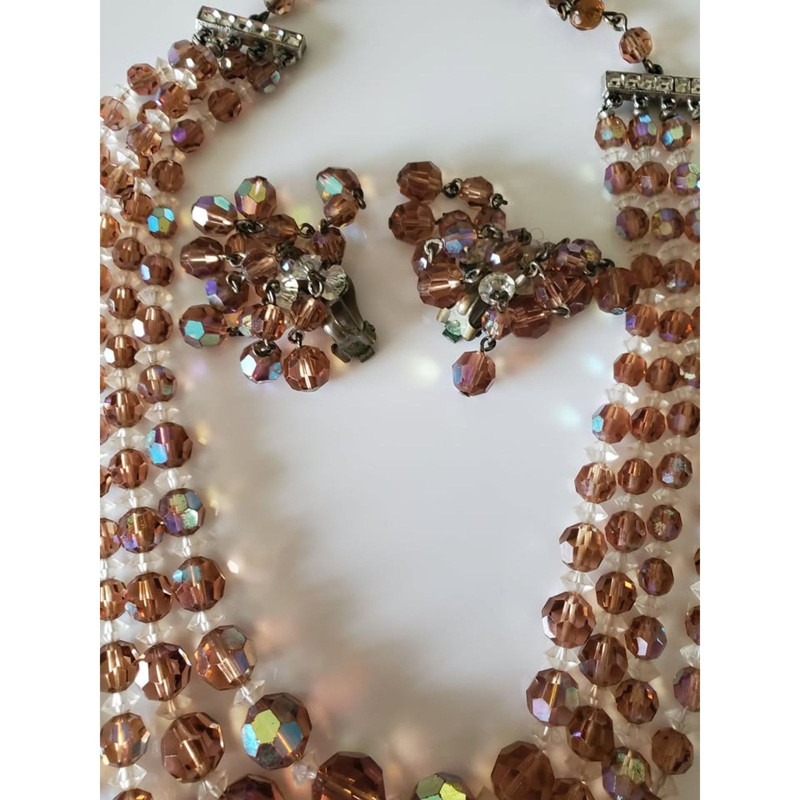 Unknown London Vintage AB Tan Bead Necklace and Earring Set Size ONE SIZE - 2 Thumbnail