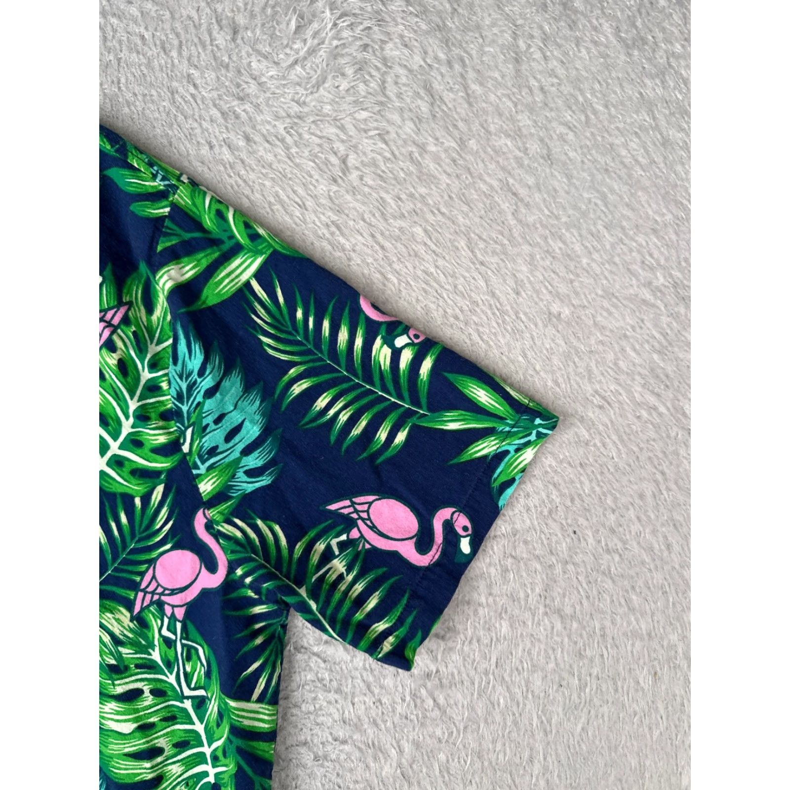 Vintage IML Shirt Adult Medium Blue Green Floral Flamingo AOP Hawaiian Cotton Blend Shirt Casual Men's 90s? Size US M / EU 48-50 / 2 - 2 Thumbnail