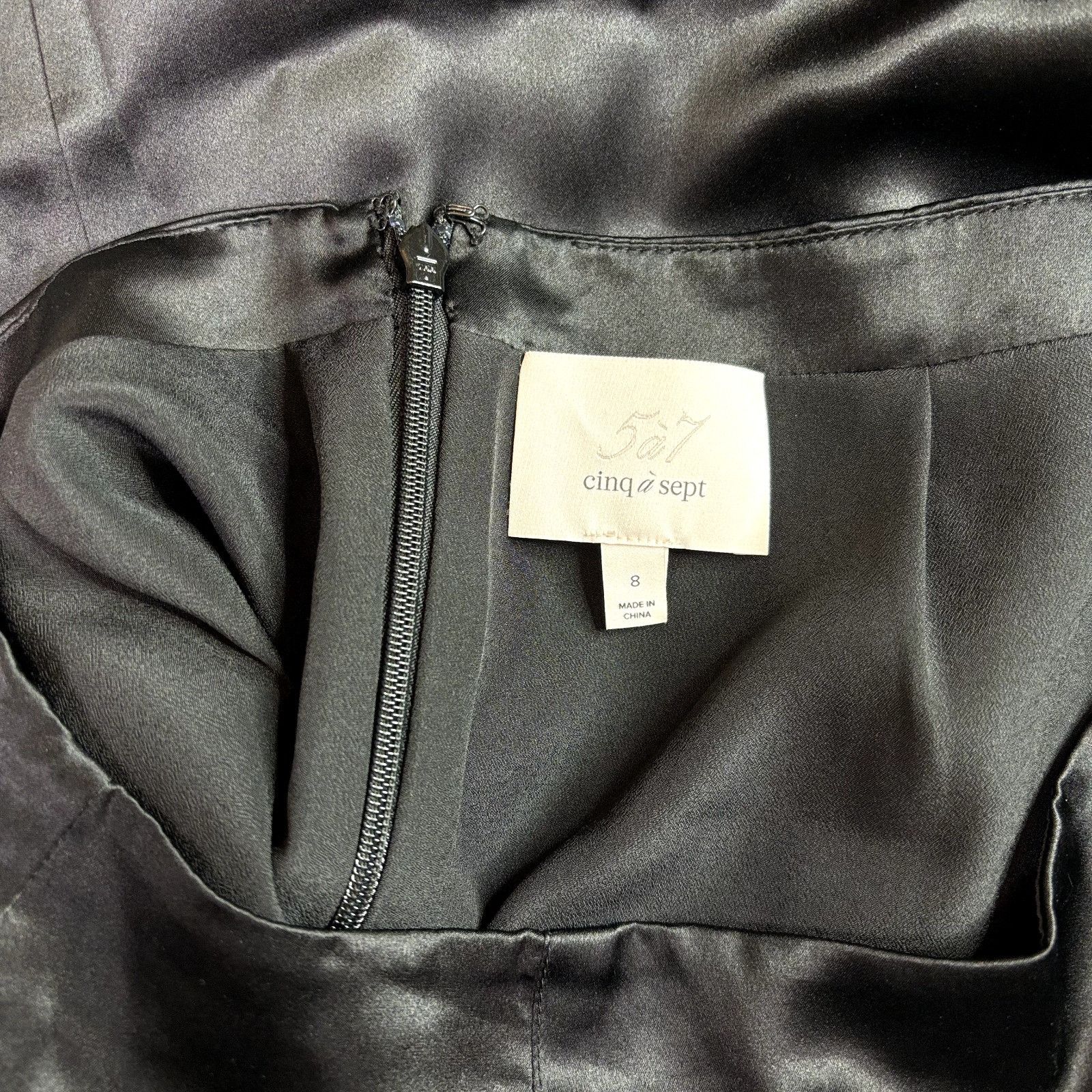 Other Cinq à Sept Women's 100% Silk Black Satin Ruffle Hem Evening Size 30" / US 8 / IT 44 - 5 Thumbnail