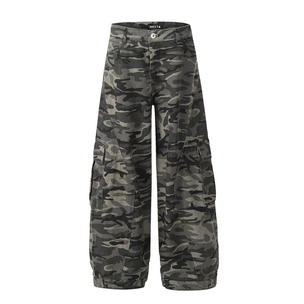 Men's loose wide-leg denim workwear camouflage machete pants
