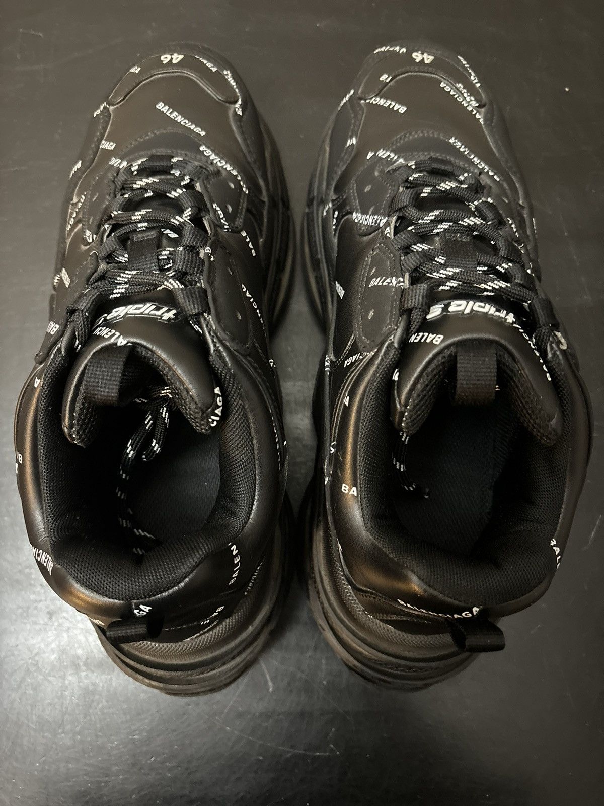 Balenciaga Balenciaga Triple S Logo All Over Print Leather Black White Size US 13 / EU 46 - 7 Thumbnail