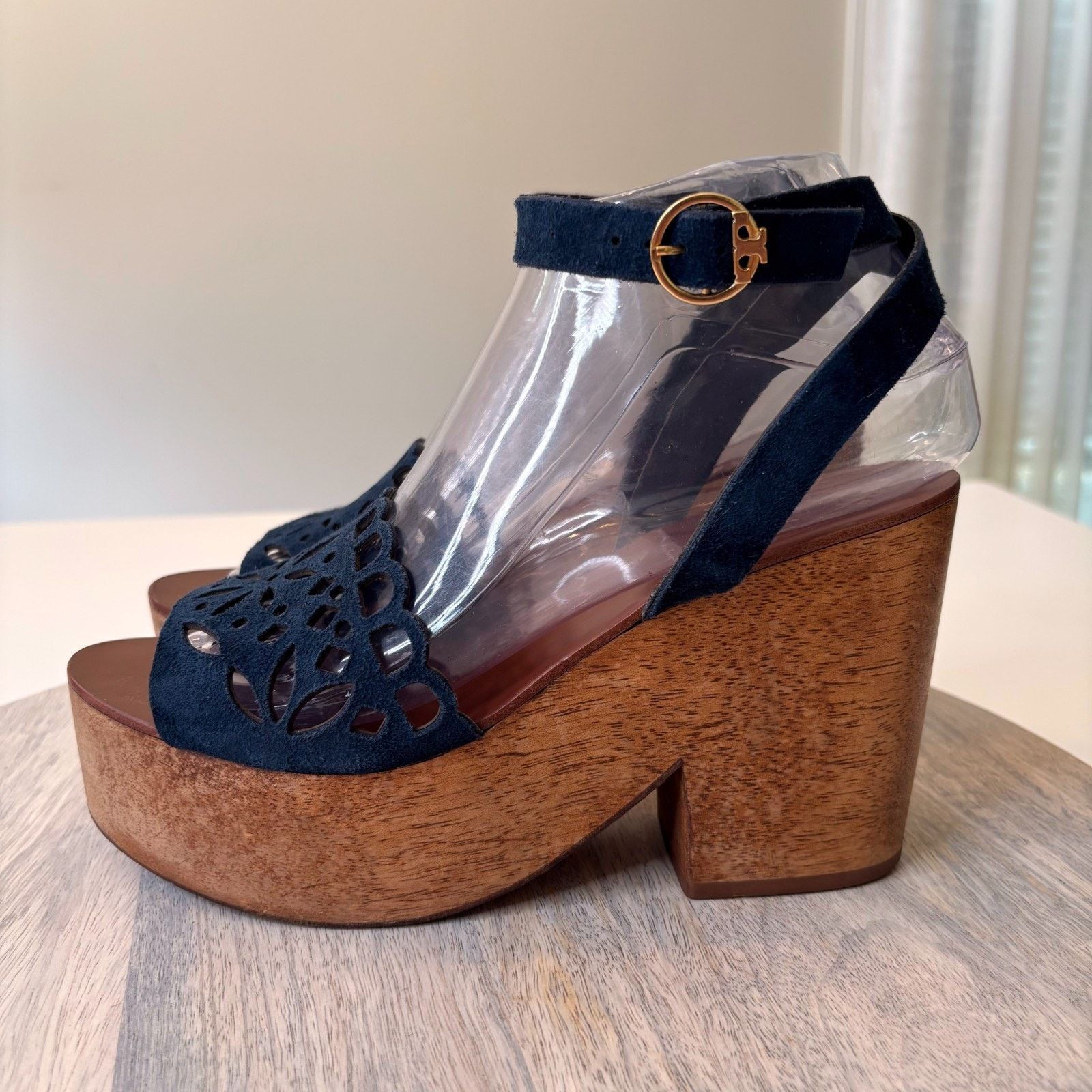 Tory Burch Tory Burch May Lancaster Blue Suede Platform Sandals Sz 6.5 Size US 6.5 / IT 36.5 - 3 Thumbnail
