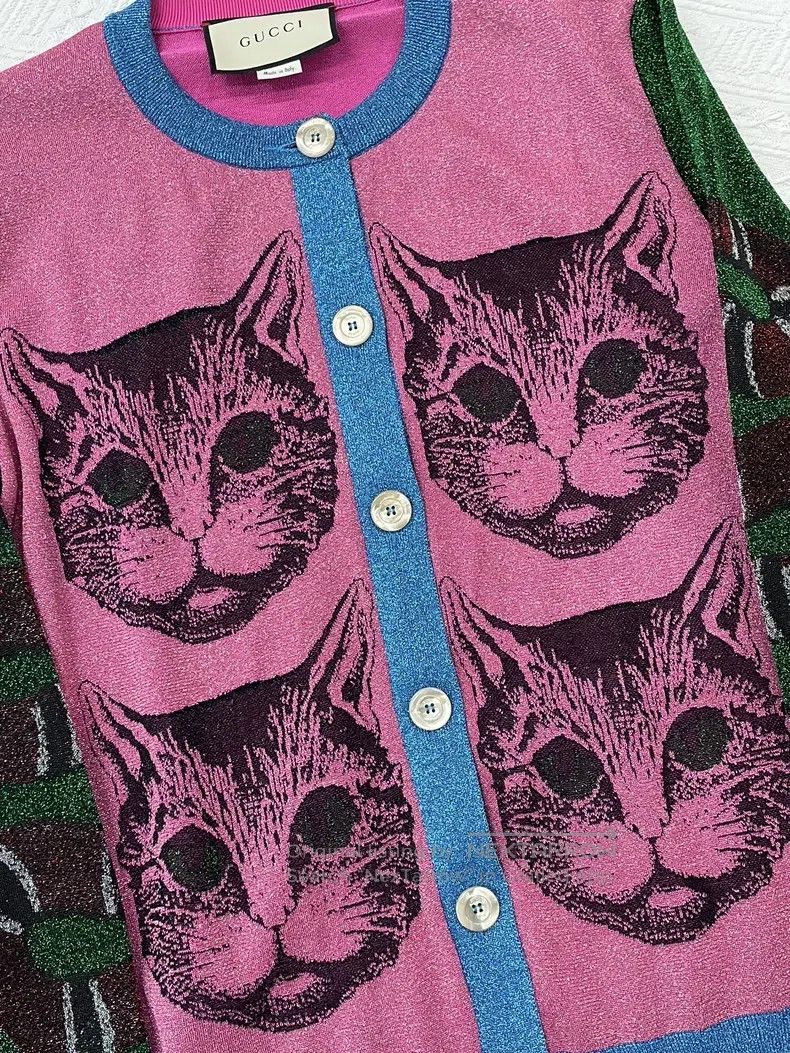 Gucci Gucci Pink and green cat cardigan coat Size M / US 6-8 / IT 42-44 - 2 Thumbnail