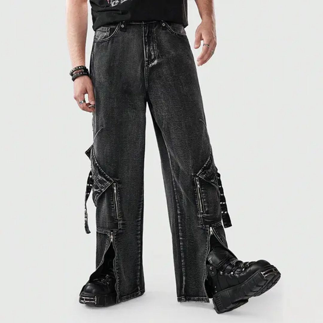 Japanese Brand Streetwear work jeans heavy duty zipper wide leg jeans Size US 37 - 3 Thumbnail