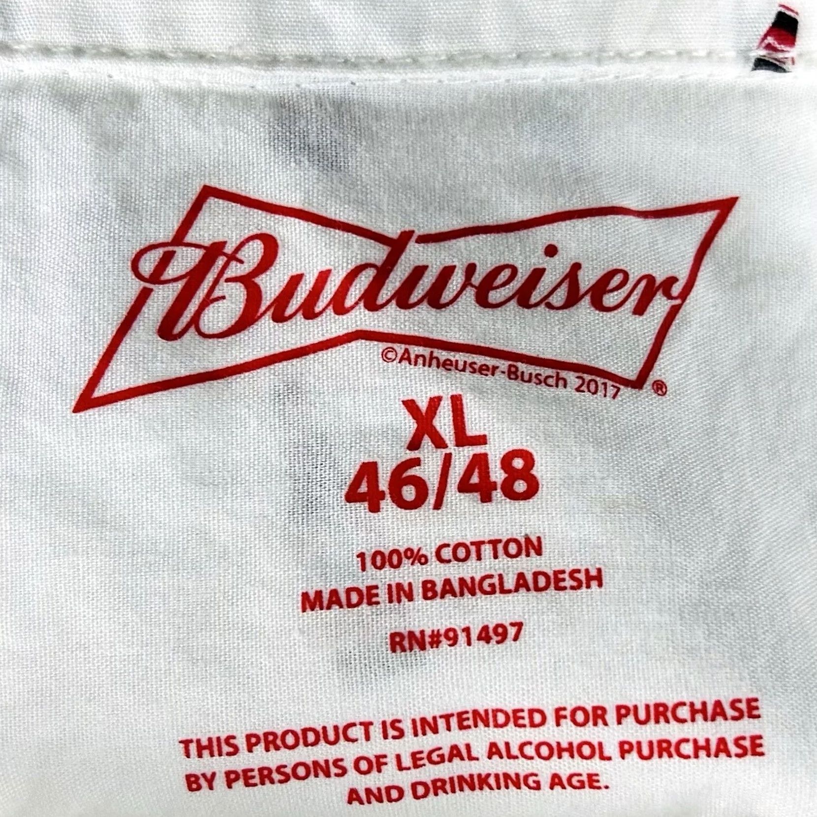 Budweiser Budweiser Shirt Hawaiian Beer Bottle Print White Cotton Short Sleeve XL Size US XL / EU 56 / 4 - 3 Thumbnail