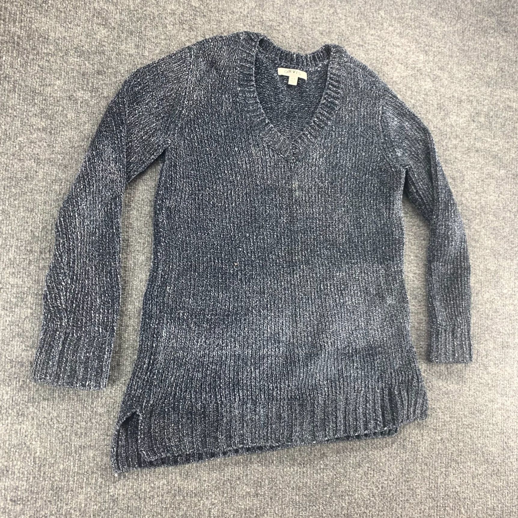 Orvis Orvis Womens Medium Blue Chenille Velvet Soft Pullover Knit V Neck Sweater Size M / US 6-8 / IT 42-44 - 2 Thumbnail