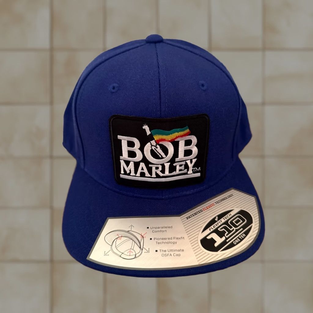 Vintage BOB MARLEY Reggae Music Logo Patch Baseball Cap Blue Hat Flexfit 110 Snap Adjustable One Size Mens Size ONE SIZE - 1 Thumbnail