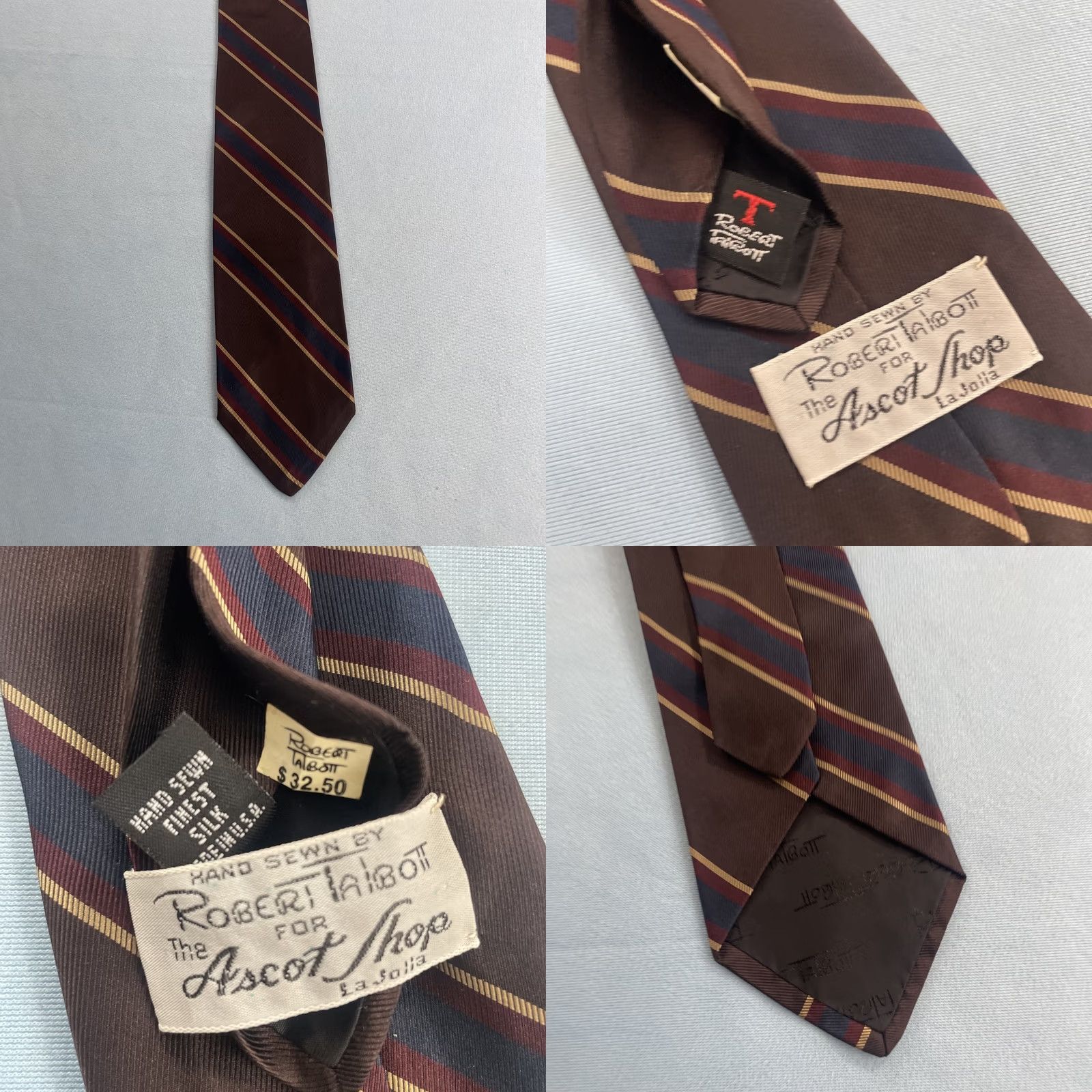 Robert Talbott VINTAGE Robert Talbott Ascot Shop Silk Neck Tie Brown Woven Repp Tie 60s USA 3.5x58 Mens Tie Brown Silk Repp Vintage Geometric Size ONE SIZE - 10 Thumbnail