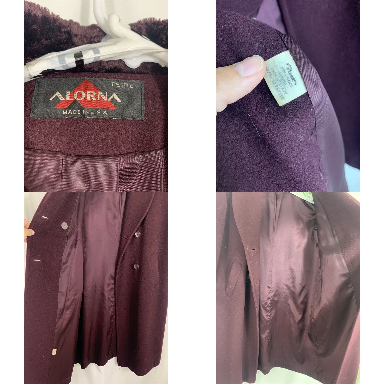 Velvet VINTAGE Alorna Coat Eveningwear Wool 12P Petite 1980s Purple Long Velvet Trim Duster Ladies Size XL / US 12-14 / IT 48-50 - 8 Thumbnail