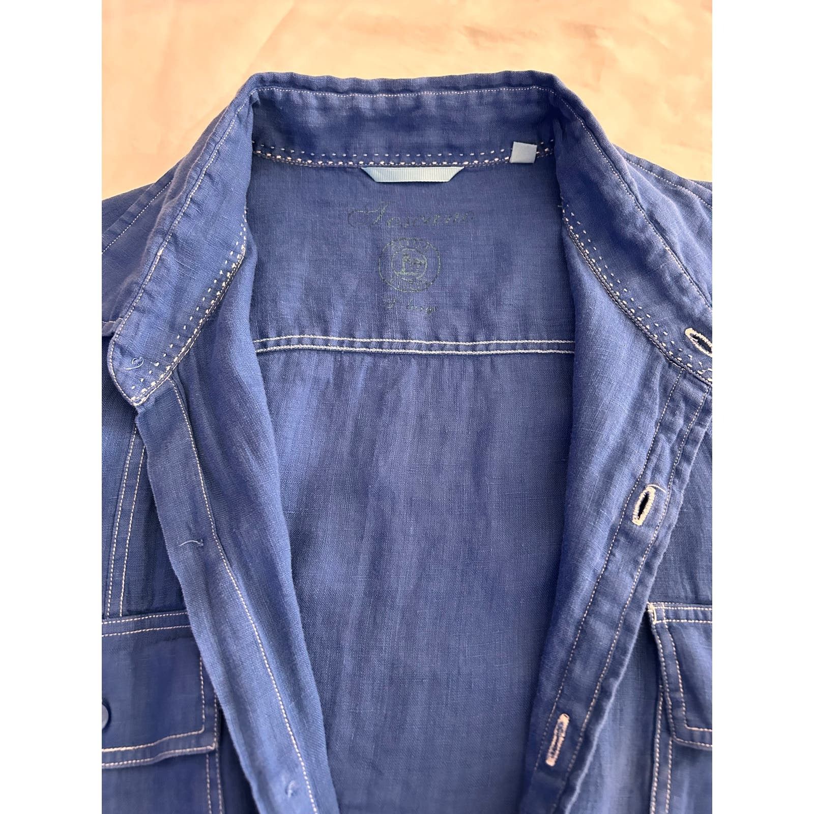 PATRICK ASSARAF Patrick Assaraf Cobalt Blue Linen Long Sleeve shirt XL Size US XL / EU 56 / 4 - 7 Thumbnail