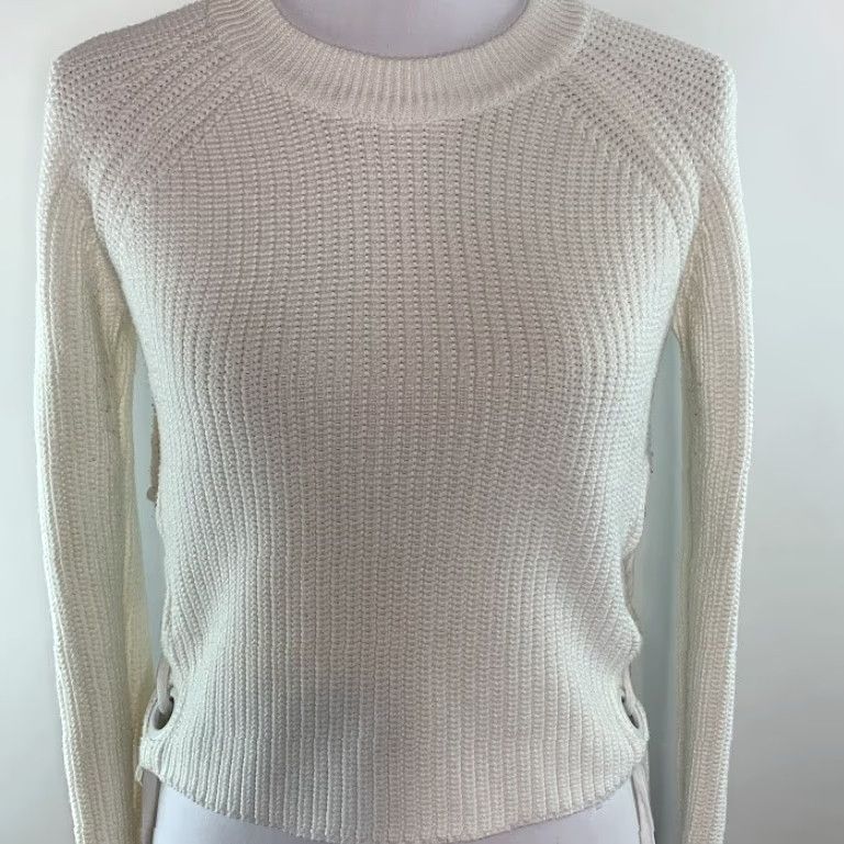 Both BLUE BLUSH Womens Size S Top Pullover Sweater Crew Neck Both Side Tie Crop White Size S / US 4 / IT 40 - 2 Thumbnail