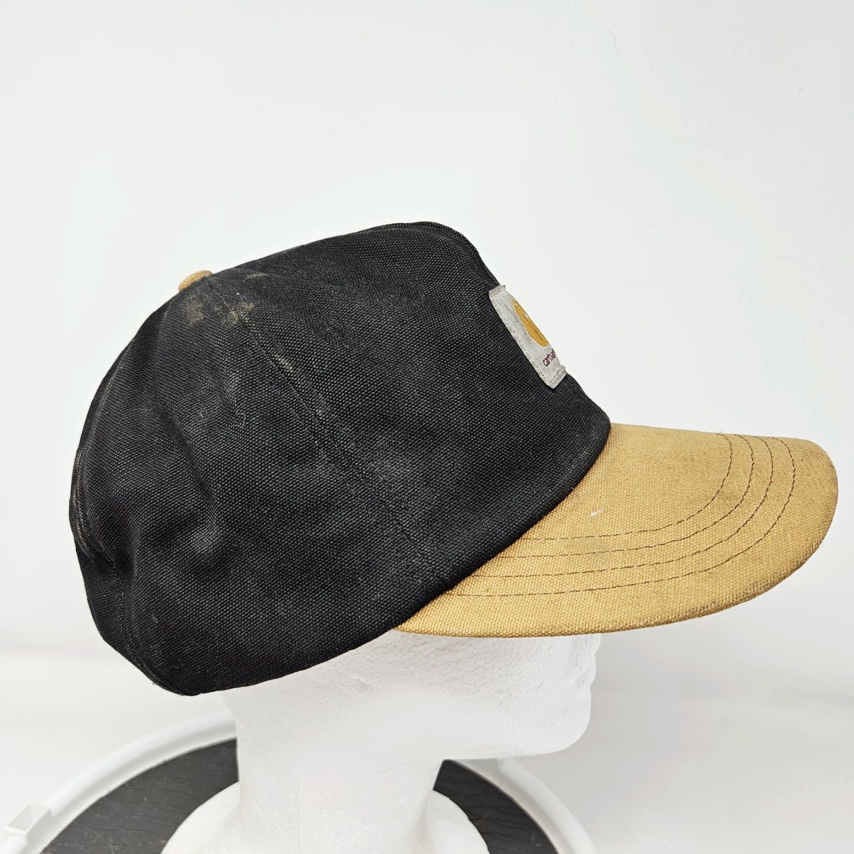 Carhartt VINTAGE Carhartt Hat Cap Fitted Mens M Black Canvas Tan Brim Insulated USA Workwear Size ONE SIZE - 3 Thumbnail