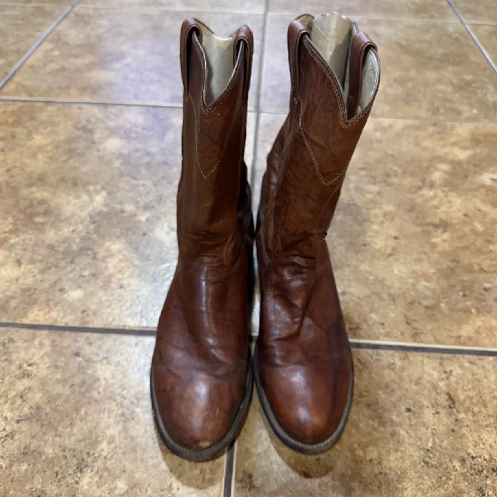 Justin Boots Justin Boots Deerlite Marbled Roper Western Boots 3163 Brown Leather Mens Size 10 B Size US 10 / EU 43 - 5 Thumbnail