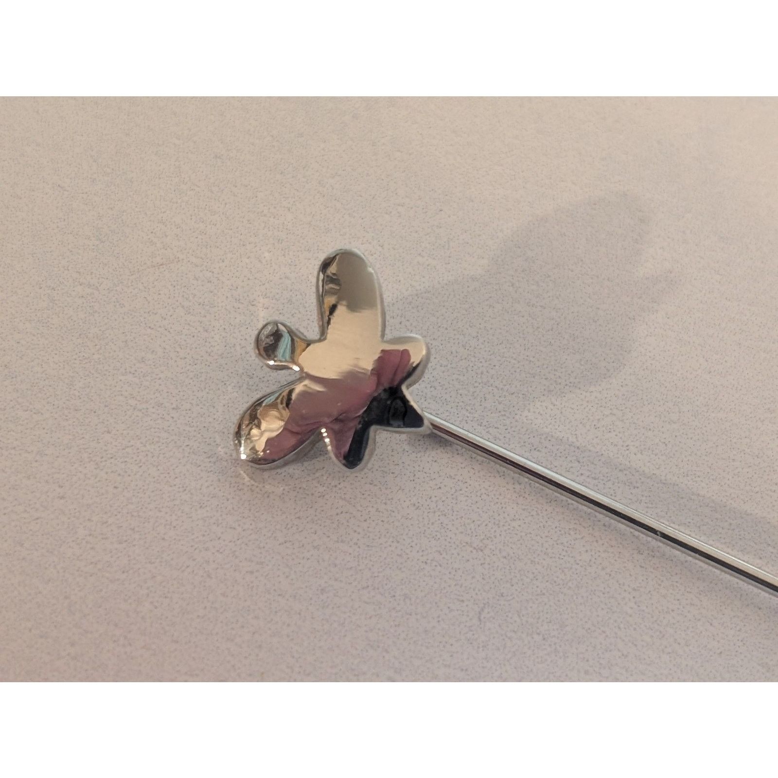Vintage Super Cute VTG1980s Silver-Tone Butterfly Stick Pin 2.25" Size ONE SIZE - 2 Thumbnail