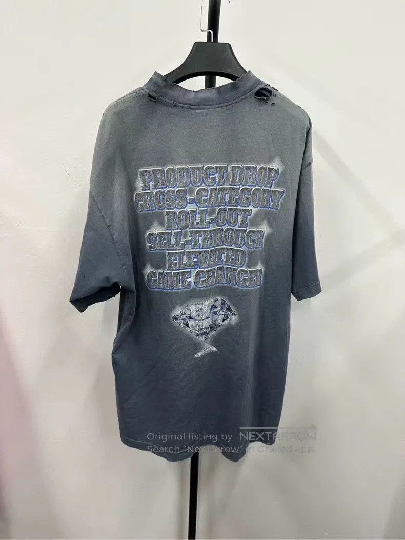 Balenciaga 24FW Distressed Diamond SNBN Tee.