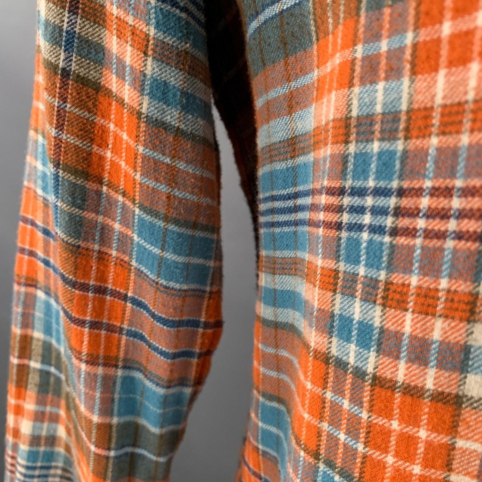 45rpm Blue Orange Plaid Cotton Curved Cutaway Flannel Shirt Size US XL / EU 56 / 4 - 6 Thumbnail