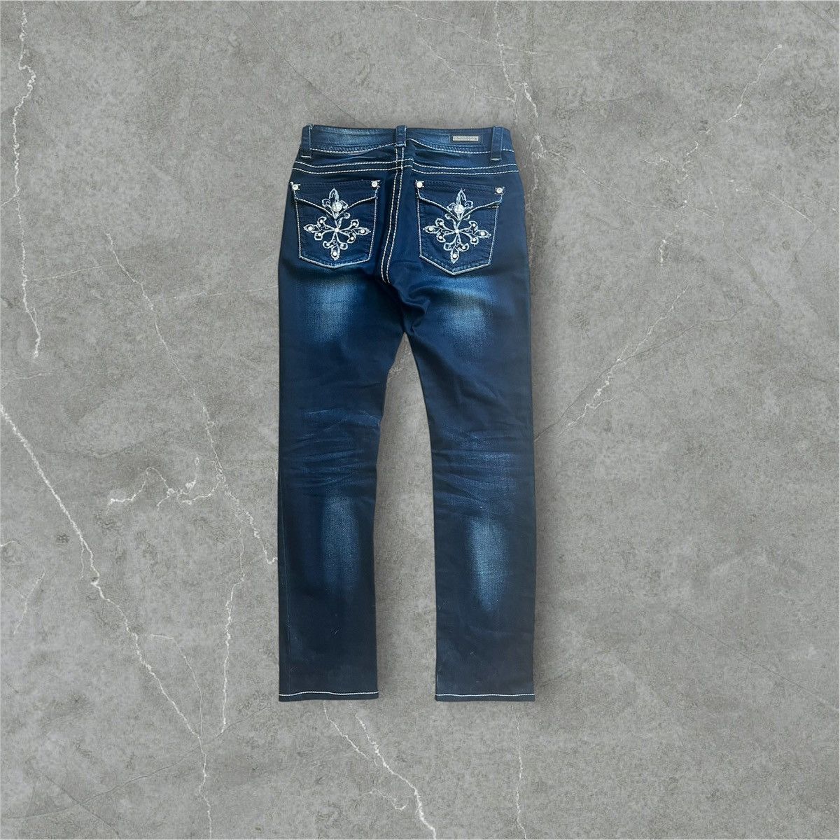 Miss Me Vintage Blue Monkey Luxury Rhinestone Flared Y2K Swag Jeans Size 27" / US 4 / IT 40 - 1 Thumbnail