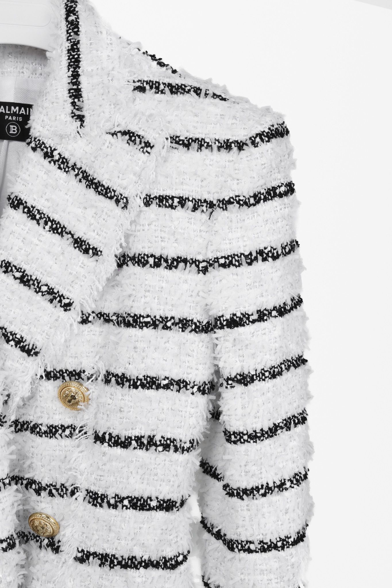 Balmain Balmain Black White Silver Bouclé Striped Tweed Blazer Size XS / US 0-2 / IT 36-38 - 5 Thumbnail