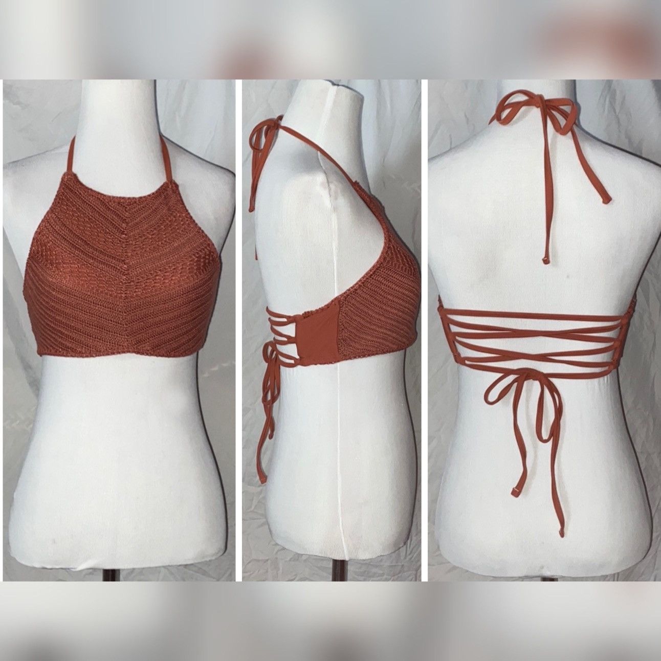 Target Basics Xhilaration, Copper/Rust Knit, Strappy, Halter Bikini Top Size M / US 6-8 / IT 42-44 - 11 Thumbnail