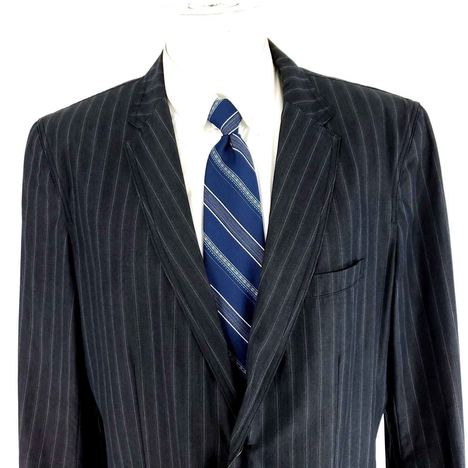 Calvin Klein Calvin Klein Cotton 2 Button Suit Jacket 42R Gray Striped XL Size 42R - 1 Thumbnail