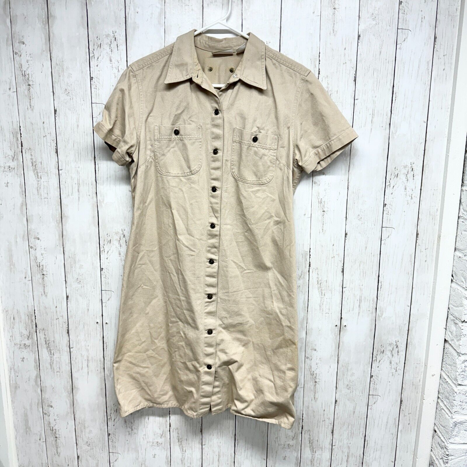 Liz Claiborne Liz Claiborne Dress 10 Beige Button Shirt Short Sleeve Size L / US 10 / IT 46 - 1 Thumbnail
