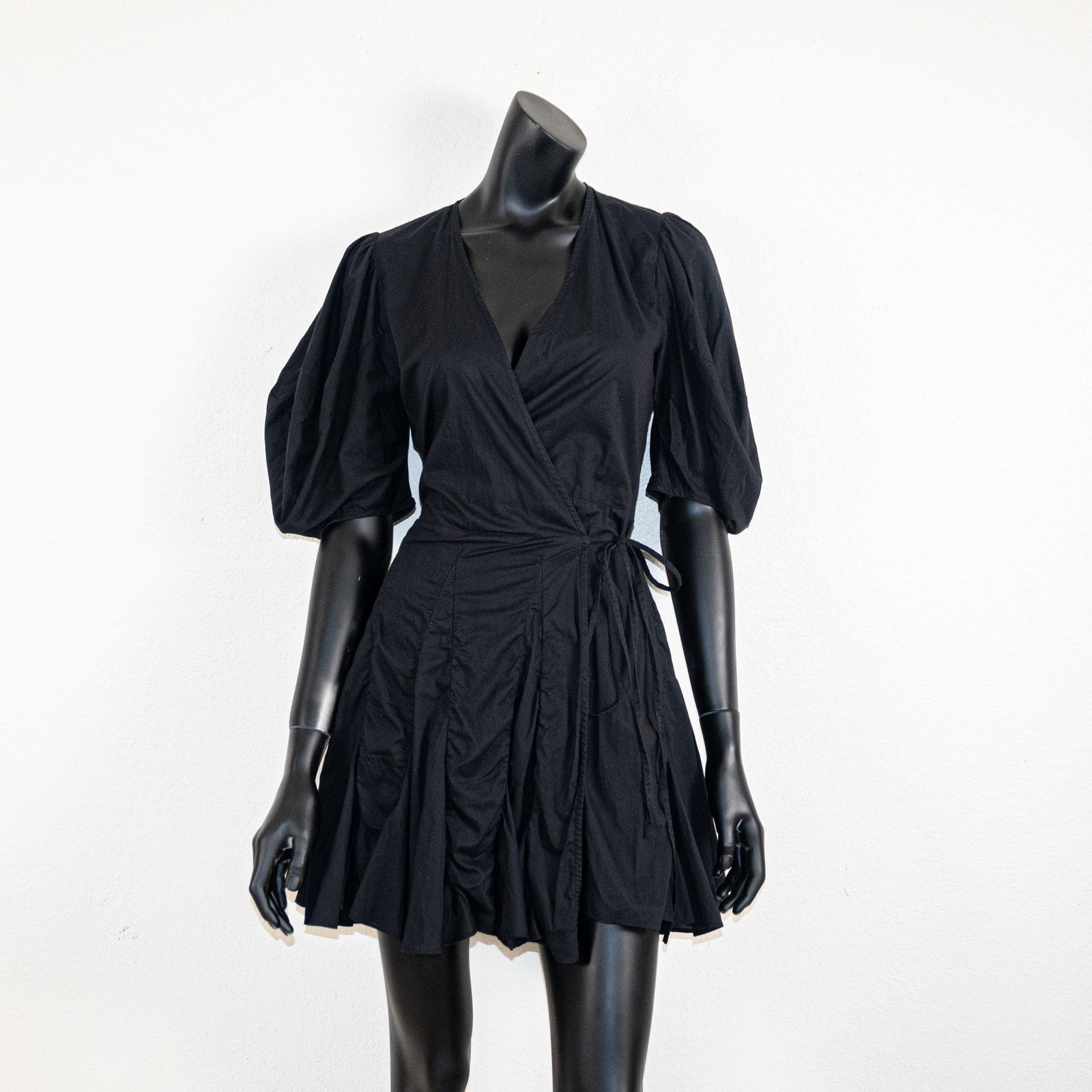 RHODE RHODE $375 Claudine Wrap Dress Puff Sleeves mini Black XS Size XS / US 0-2 / IT 36-38 - 2 Thumbnail