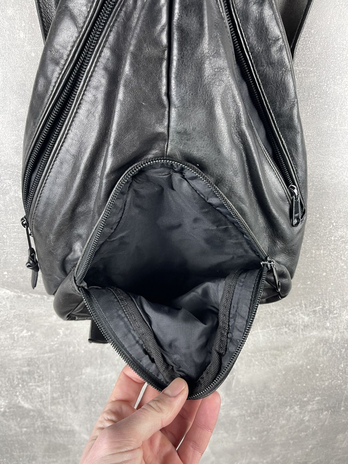 Genuine Leather Avant Garde Leather Mini Backpack with Zip Pockets Black Size ONE SIZE - 7 Thumbnail