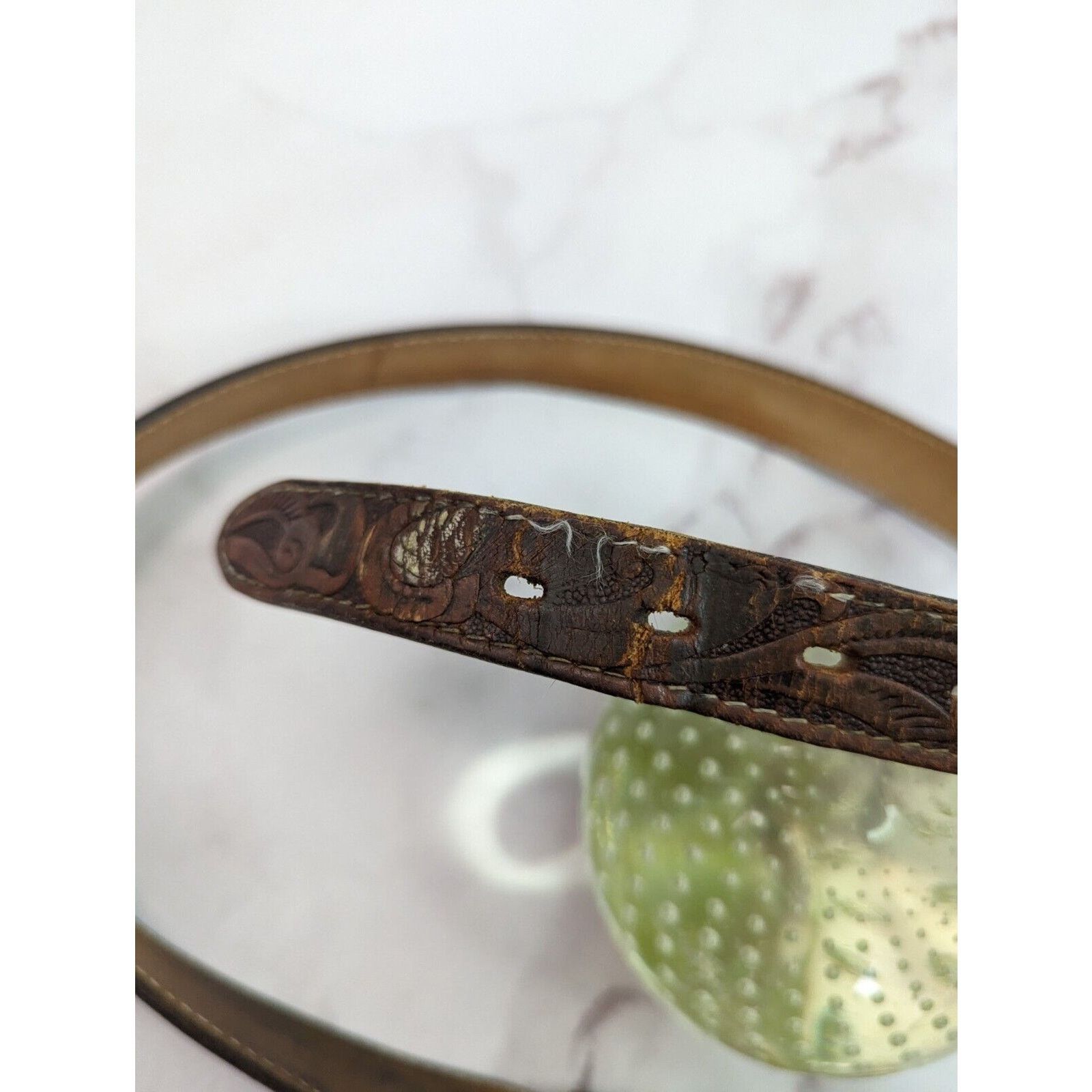 Vintage Vintage Concho Belt Womens 32 34 36 Silver Tooled Leather Size ONE SIZE - 9 Thumbnail