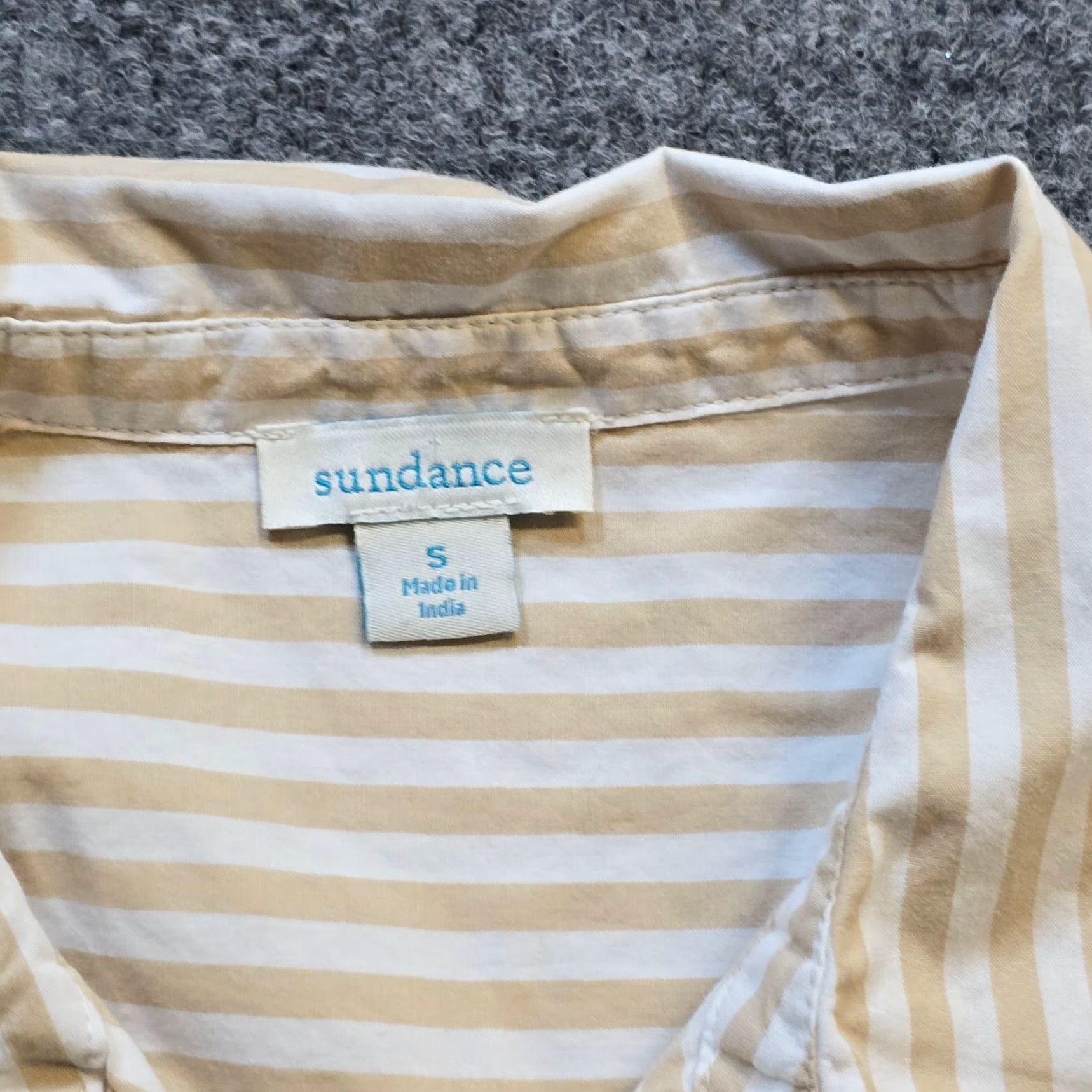 Vintage Sundance Blouse Shirt Womens Size S Beige White Striped Button Collar Knit 100% Cotton Casual Career Size S / US 4 / IT 40 - 3 Thumbnail