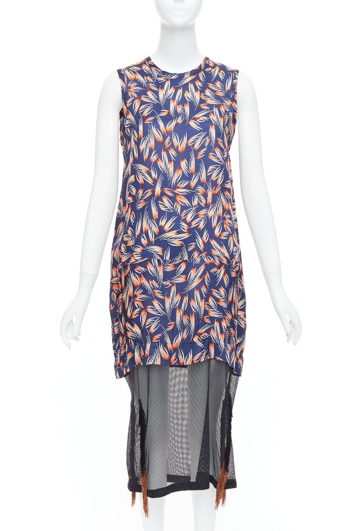 Toga TOGA ARCHIVES orange navy tropical print sheer fringe hem dress FR36 S Size S / US 4 / IT 40 - 1 Thumbnail