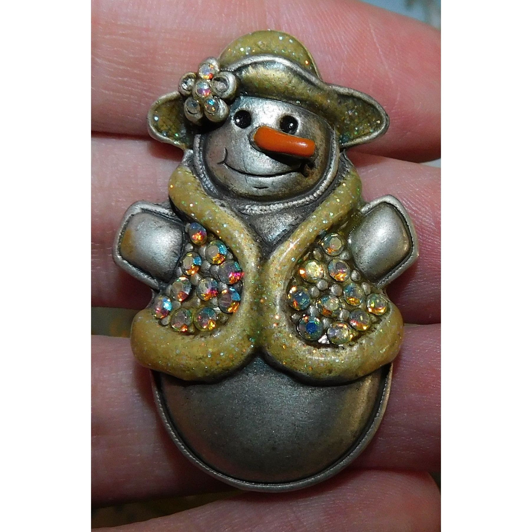 Other Holiday Snow Woman Brooch Yellow And Silver Tone With Flower Size ONE SIZE - 1 Thumbnail