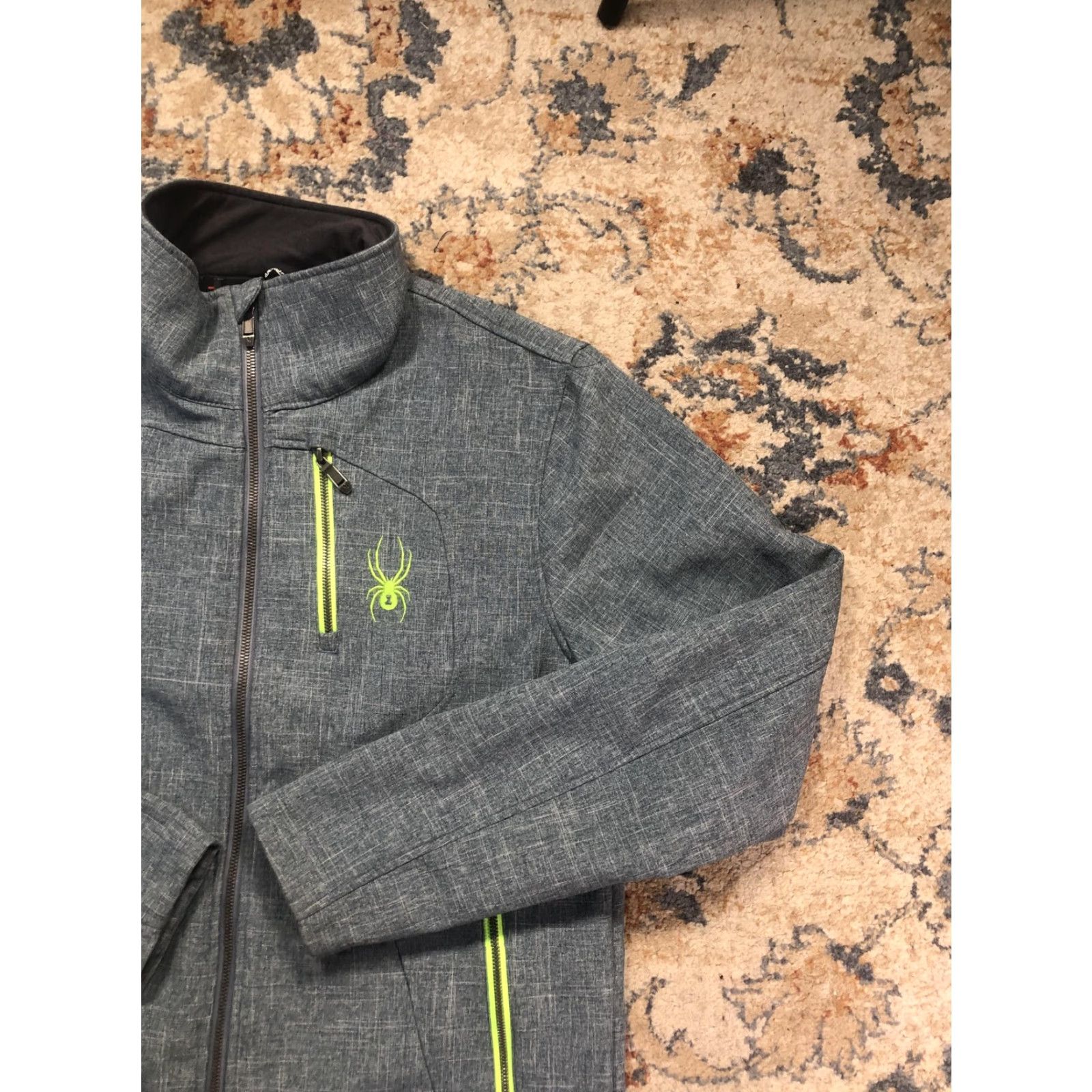 Spyder Spyder Jacket Mens M Grey Softshell Full Zip Lined Ski Hiking Neon Trim Pocketed Size US M / EU 48-50 / 2 - 4 Thumbnail