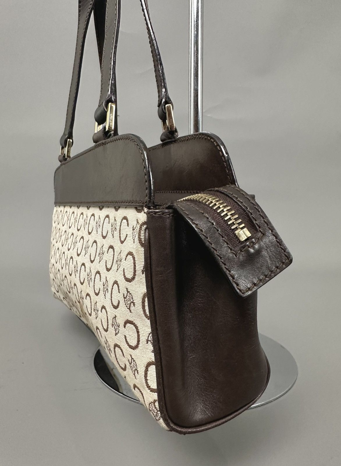 Celine Celine 2001 Macadam C White Canvas - Brown Leather Hand Bag Size ONE SIZE - 10 Thumbnail