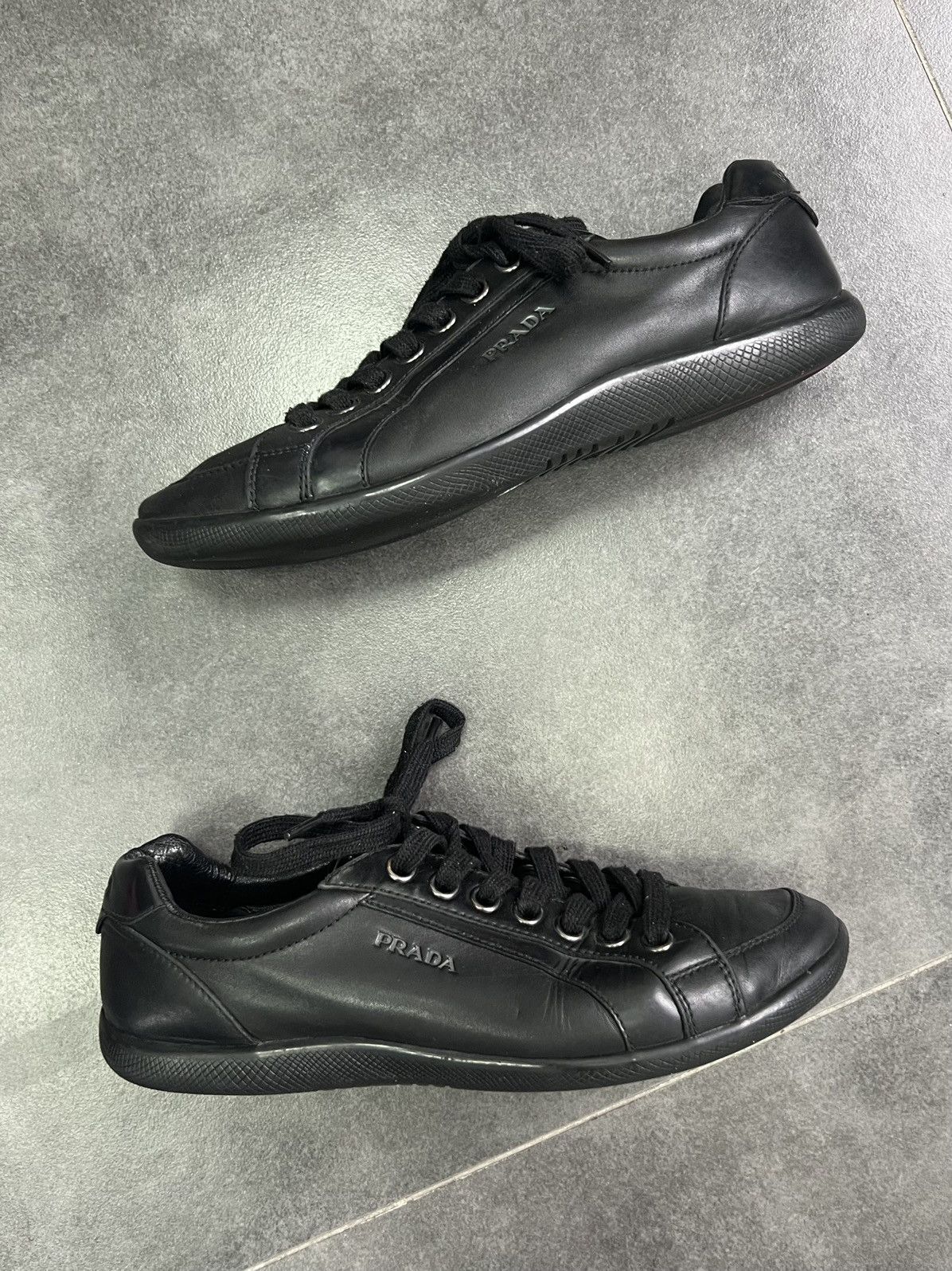 Prada × Vintage PRADA Low Top Sneakers 8US Black Leather American Cup style Size US 8 / EU 41 - 2 Thumbnail