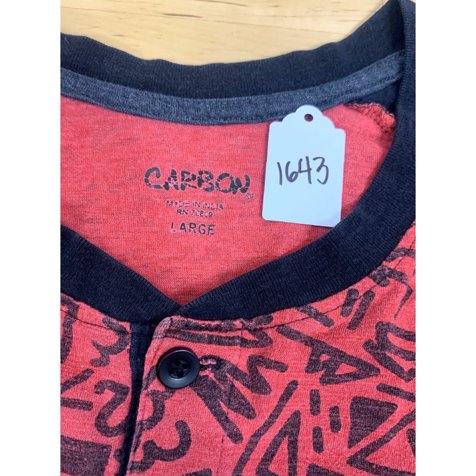 Carbon Carbon Mens Red & Black 3-Button Henley 3/4 Sleeve L Shirt Knit Cotton Regular 2 Cobalt Henley Mens Red & Black Size US L / EU 52-54 / 3 - 3 Thumbnail