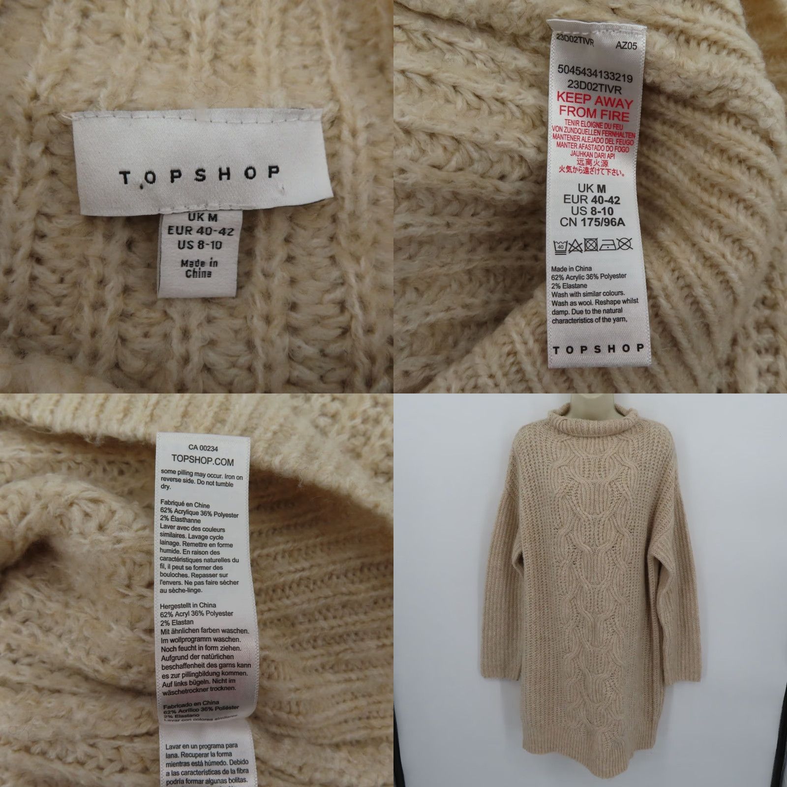 Topshop Topshop Women 8/10 US M UK Solid Beige Cable Knit Sweater Dress Long Sleeve Shirt Dress Womens Size M / US 6-8 / IT 42-44 - 8 Thumbnail