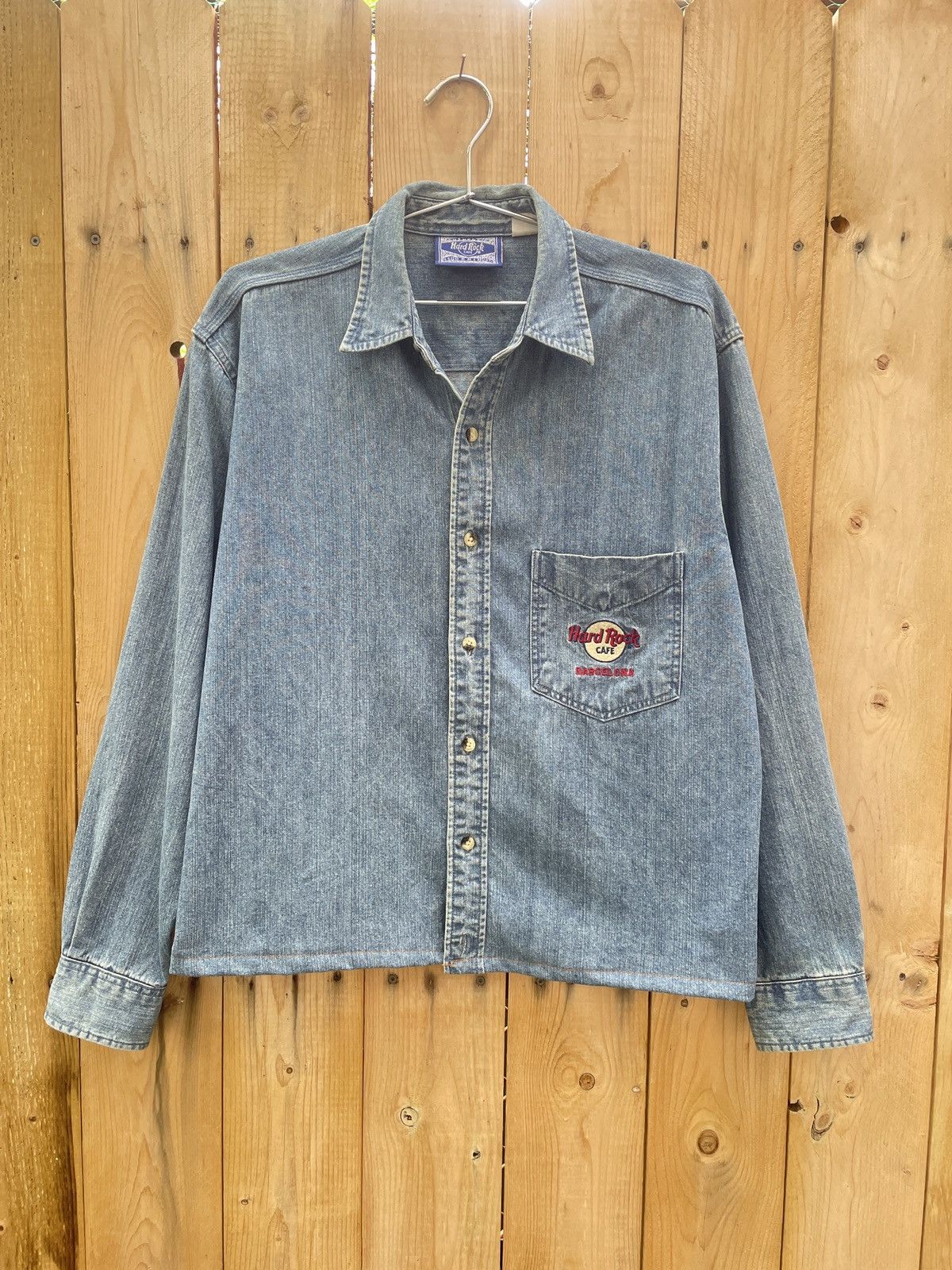 Custom Cropped Hard Rock Cafe denim buttonup