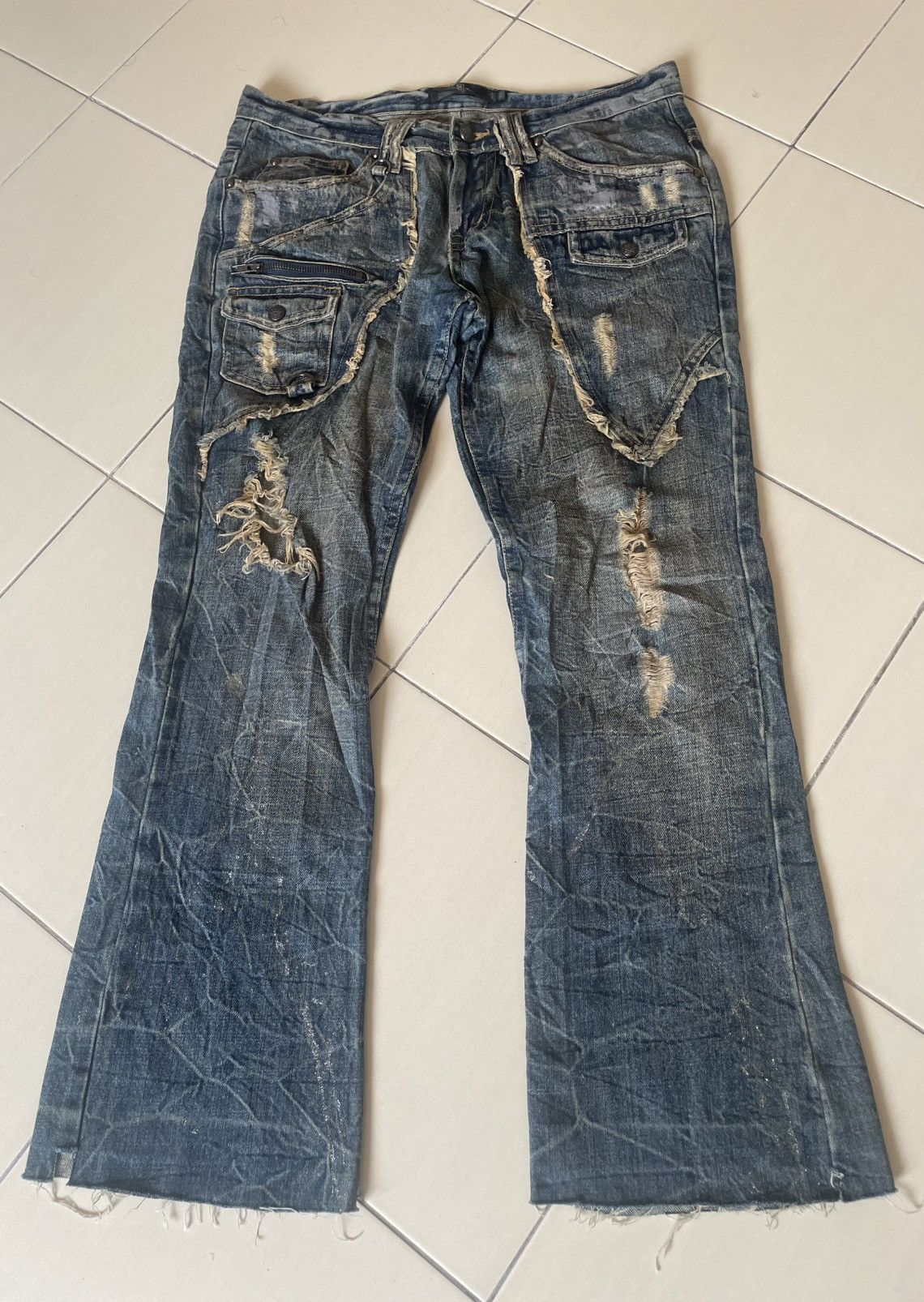 Japanese Brand Midas Multipocket Distressed Flare Jeans Size US 32 / EU 48 - 1 Thumbnail