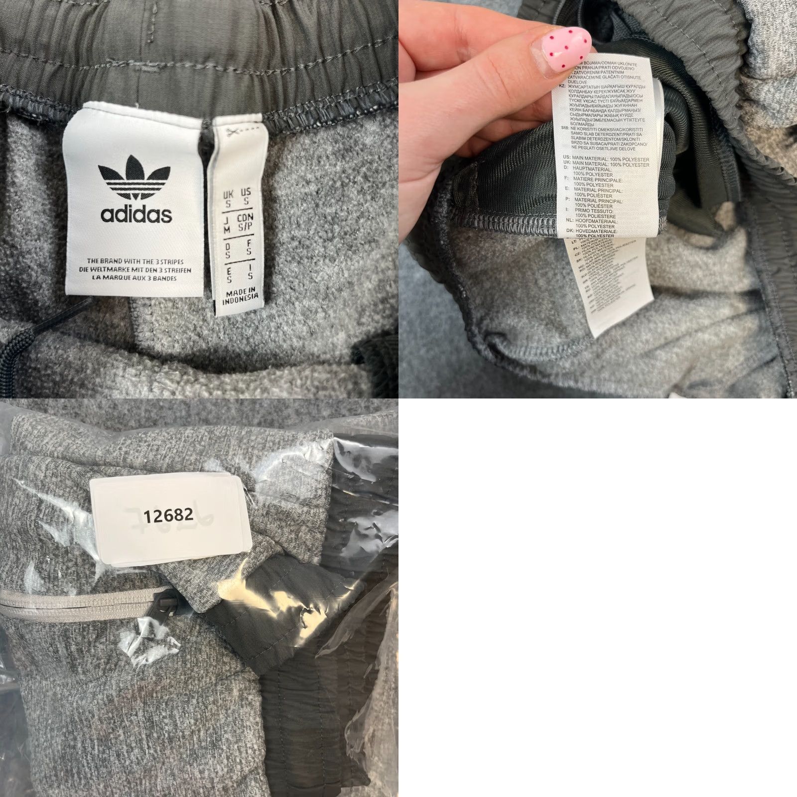 Adidas Adidas Mens Track Pants Sweat Joggers Small S Grey Black Zip Pockets Size US 29 - 8 Thumbnail
