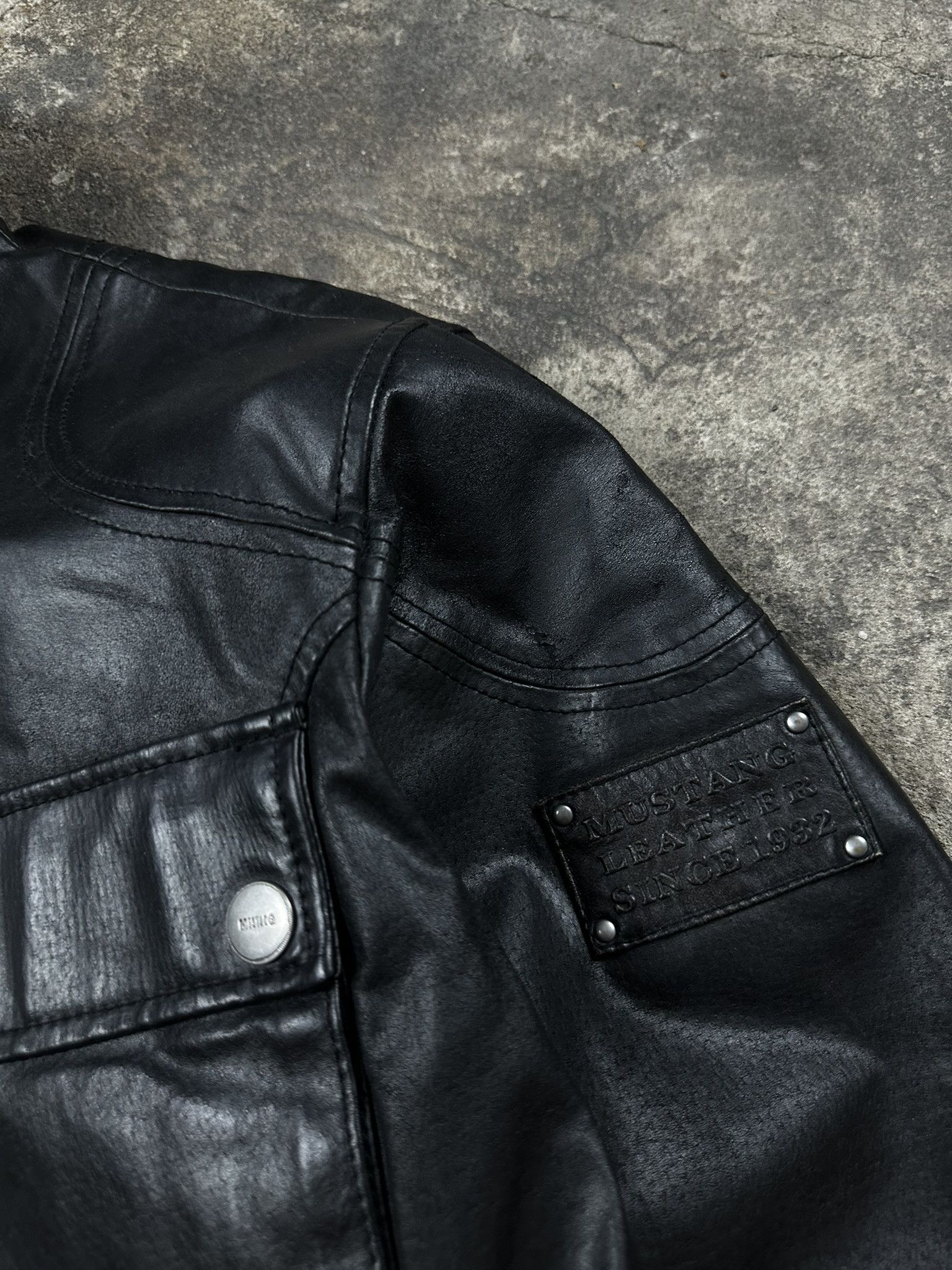 Mustang Vintage Mustang Waxed Leather Biker Bomber Jacket Size US L / EU 52-54 / 3 - 4 Thumbnail