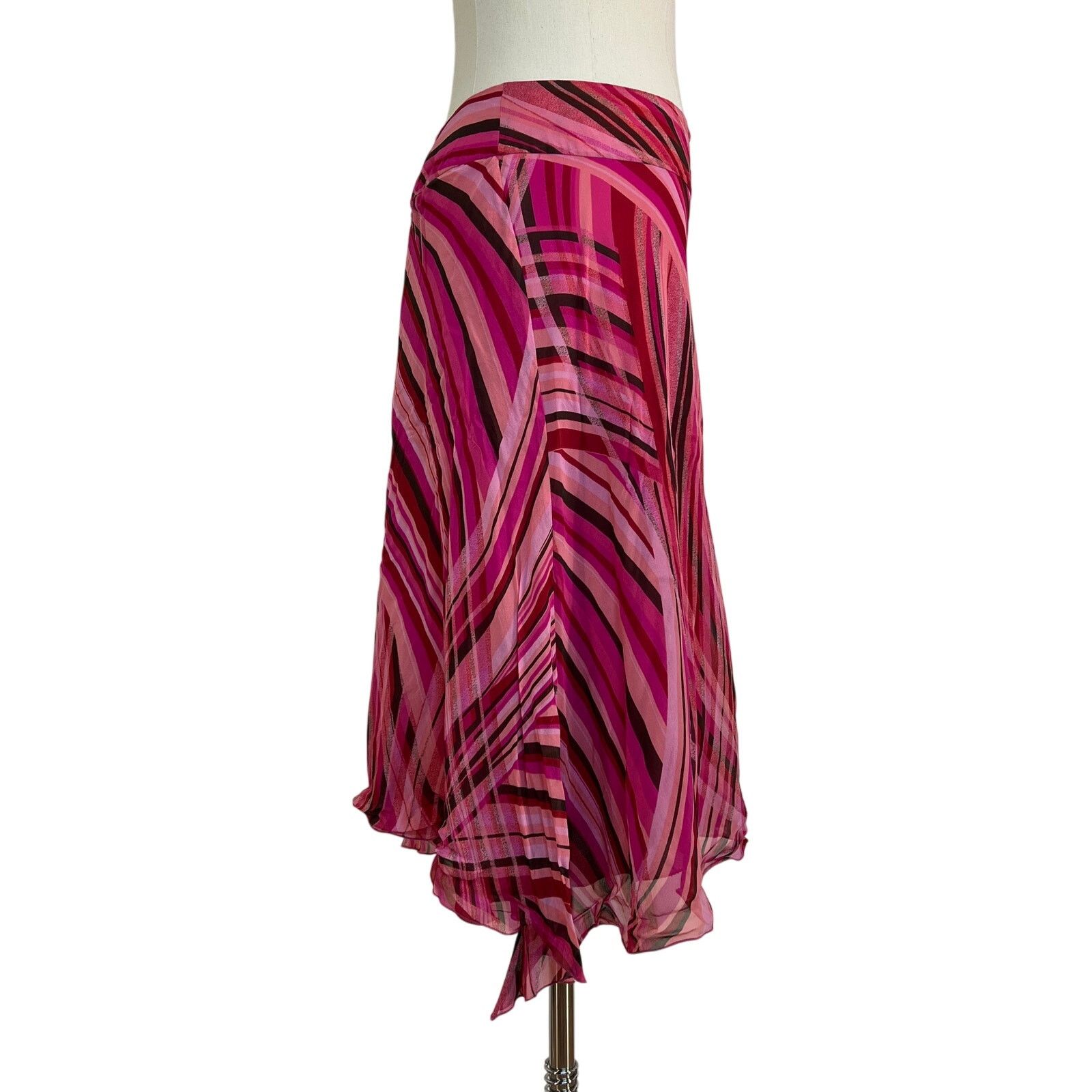 Vintage Vintage Y2K Printed Stripes Silk Skirt Pink Size 36" / US 14 / IT 50 - 5 Thumbnail