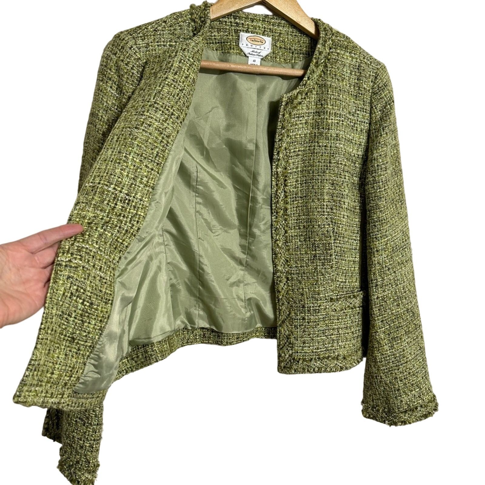 Other Talbots Tweed Fringe Open Front Blazer Green Size 10 Size L / US 10 / IT 46 - 3 Thumbnail