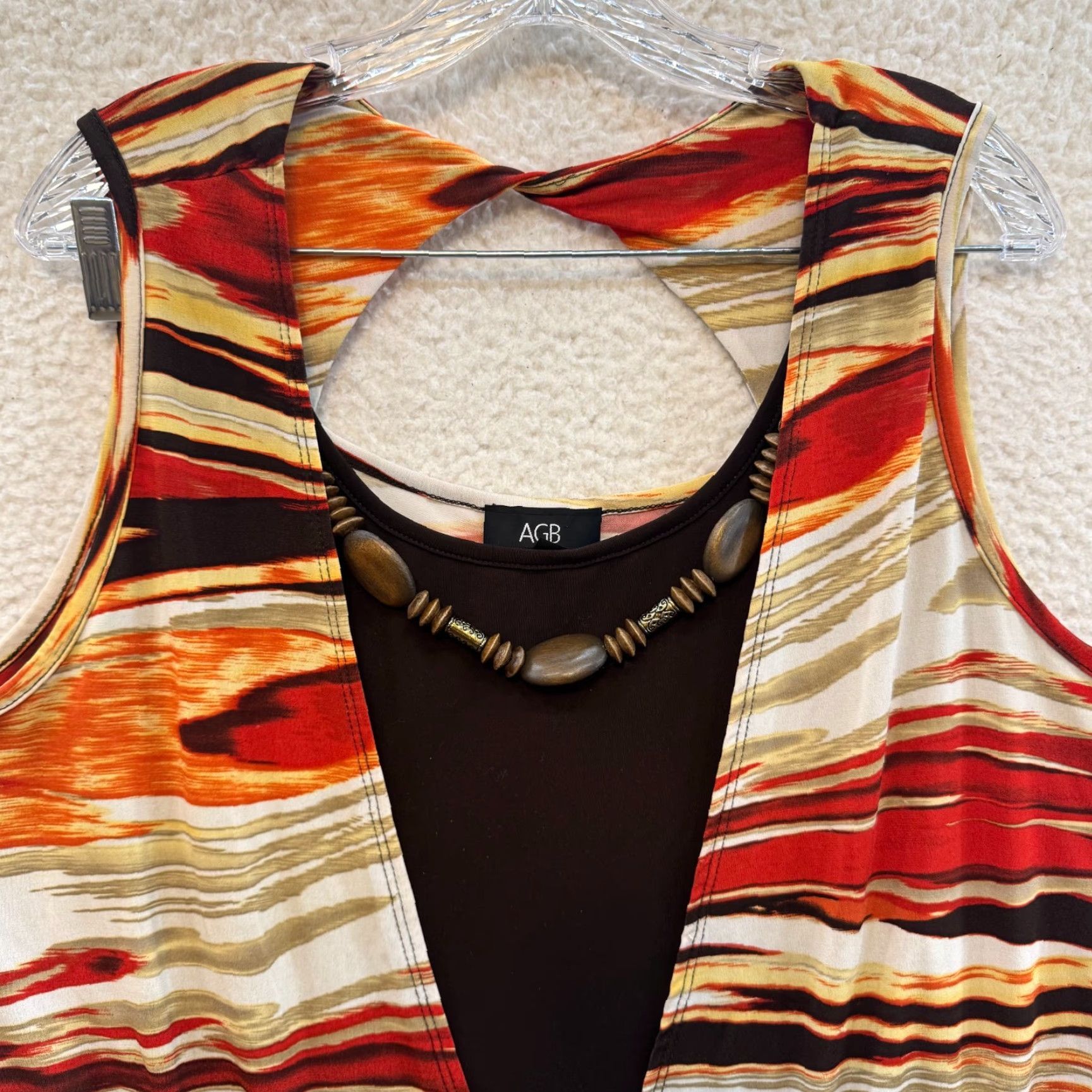 Vintage VINTAGE ABG Boho Shirt Womens XL Orange Brown Striped Slinky Stretch Bohemian Brown Size XL / US 12-14 / IT 48-50 - 3 Thumbnail