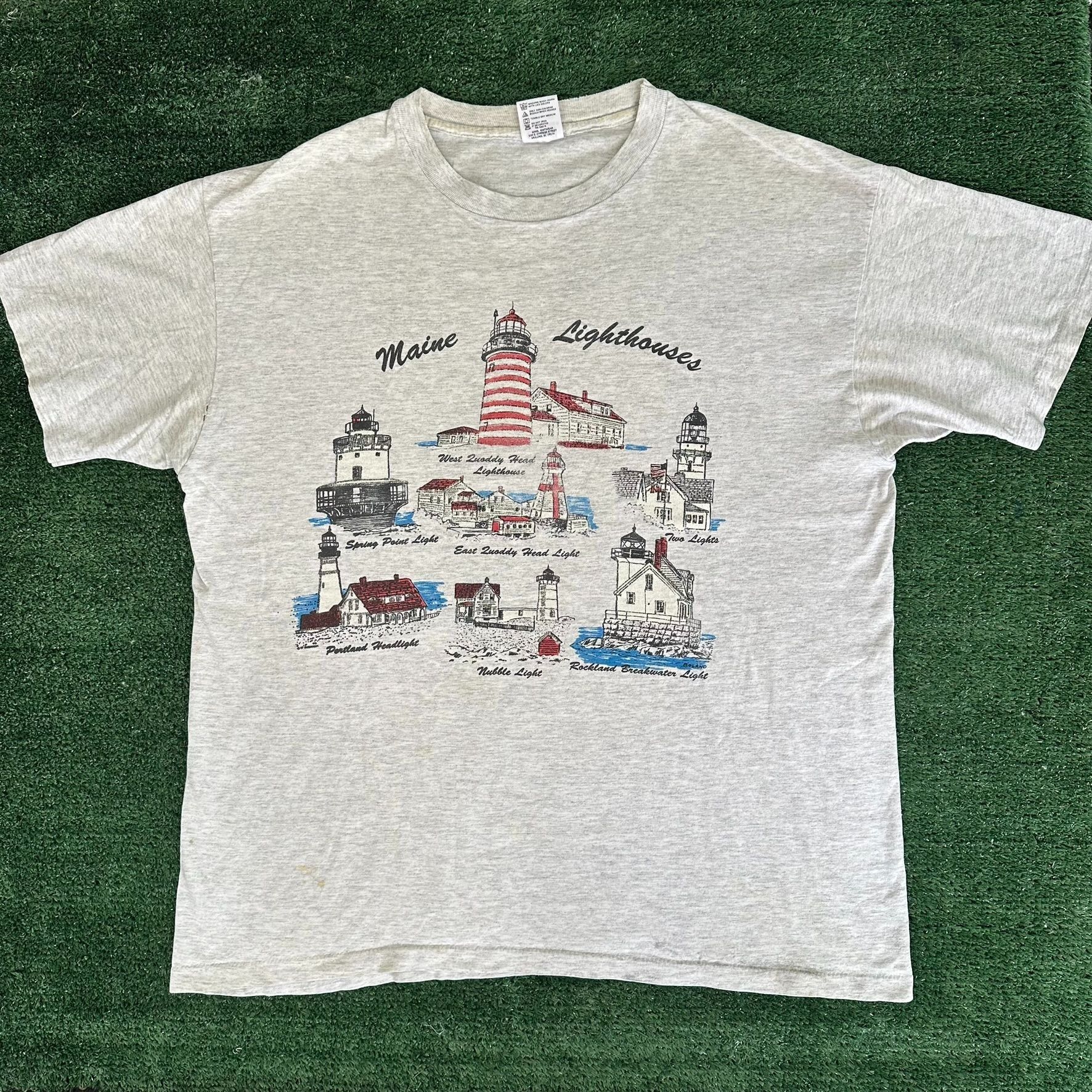 Anvil Vintage 90s Maine Lighthouse T-Shirt Gorpcore Coastal Grandm Size US XL / EU 56 / 4 - 1 Thumbnail