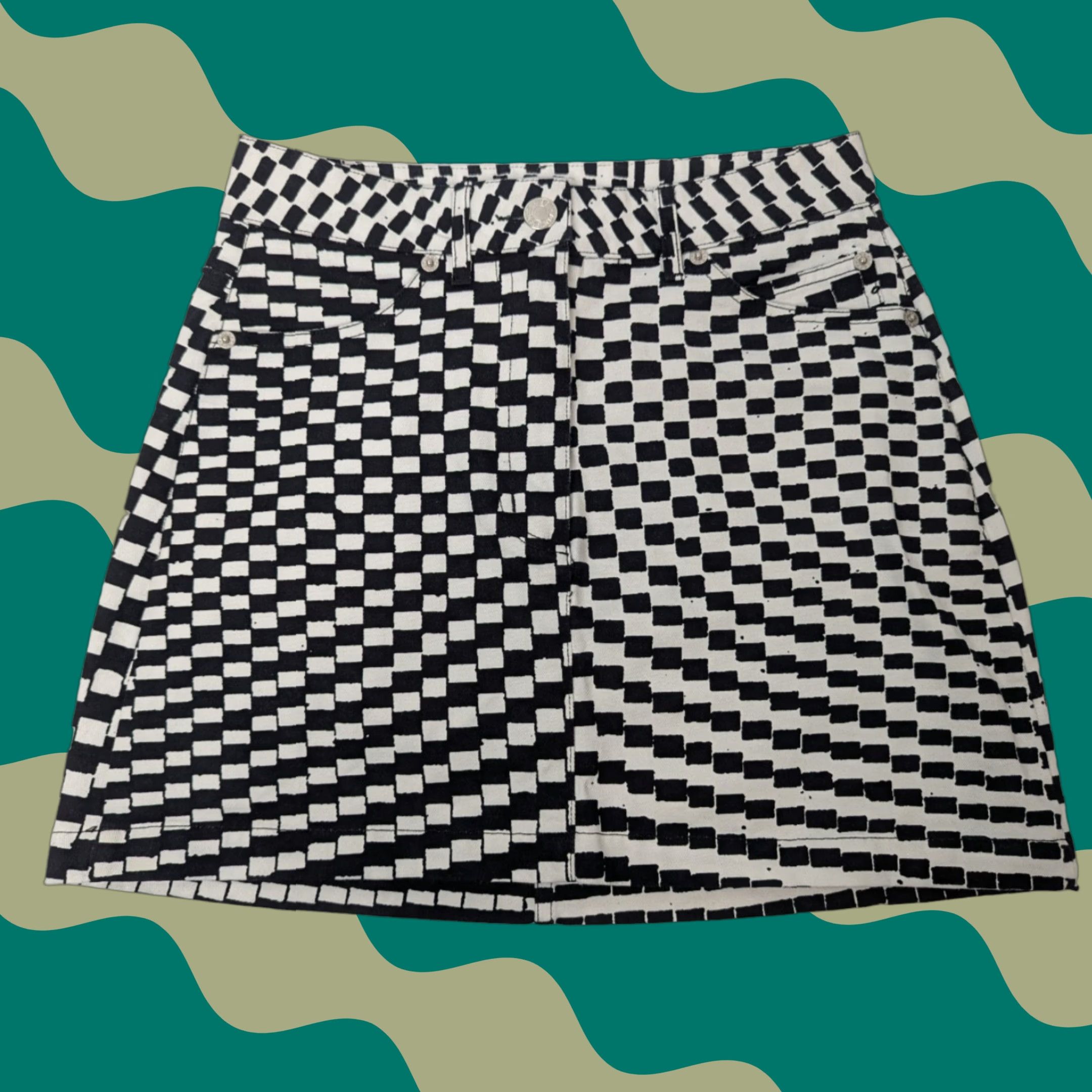 Obey OBEY Black White Checkered Skirt Women's 25 Punk Grunge Emo Skate Hesh Mini Size 42" / US 20 - 1 Thumbnail