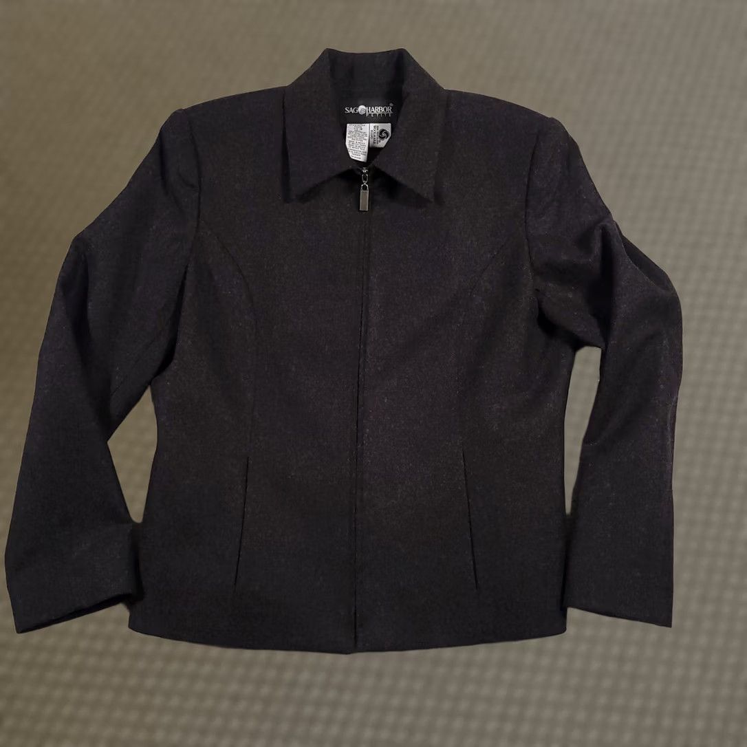 Vintage Sag Harbor Wool Blazer Women’s 10P Petite Gray Full Zip Jacket Pockets Collared / Vintage? No Size L / US 10 / IT 46 - 1 Thumbnail