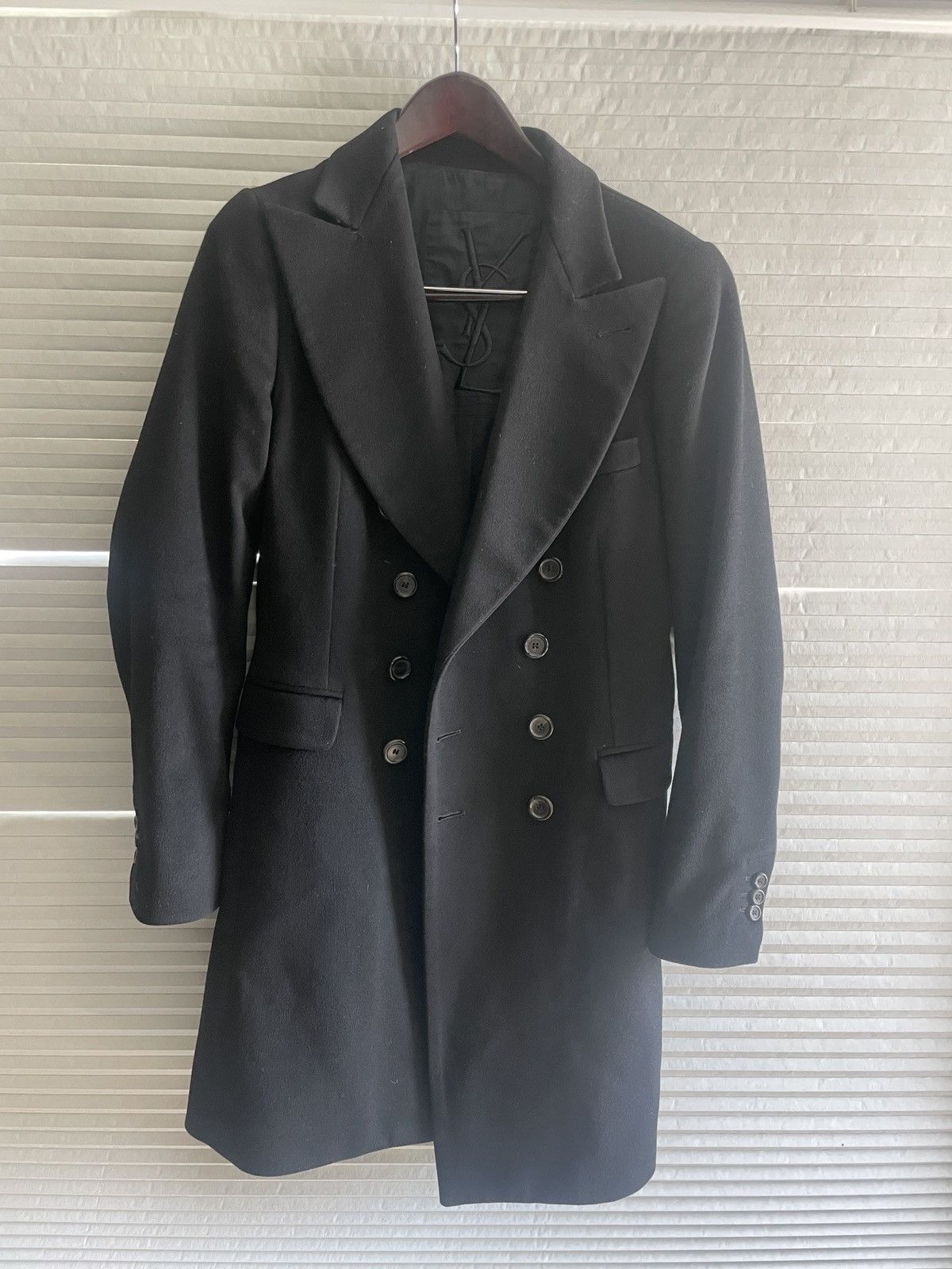 Yves Saint Laurent Black Double Breasted Wool Coat Size US M / EU 48-50 / 2 - 1 Thumbnail