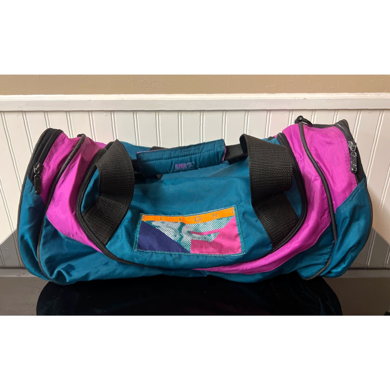 Nike VINTAGE Nike Flight Duffle Gym Bag Men Teal Purple Gray Tag Nylon Bag Size ONE SIZE - 2 Thumbnail