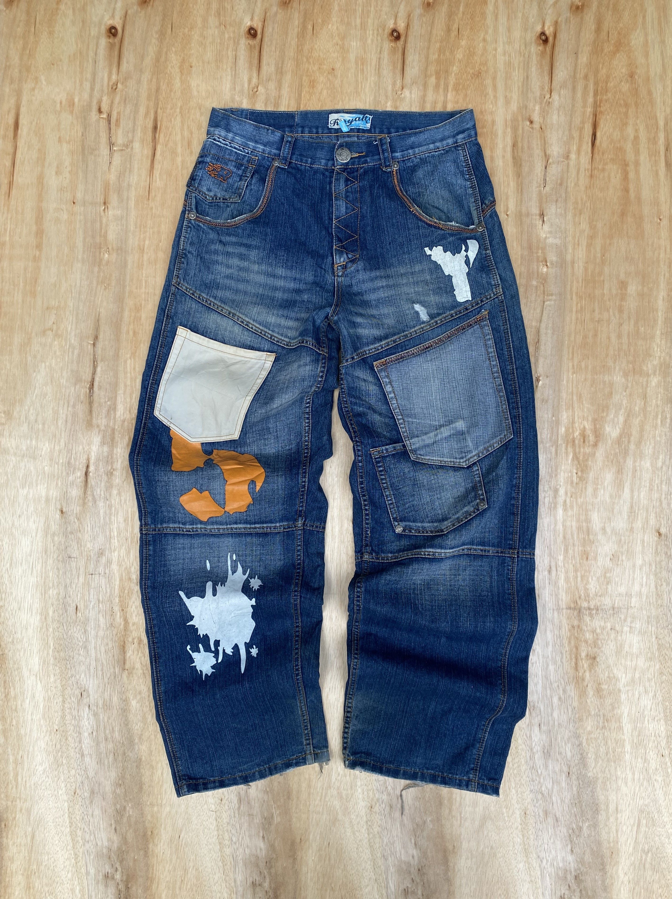 image of Fubu x Jnco Royalty No 5 Painted Baggy Wide Multipocket Jean W33X33, Men's
